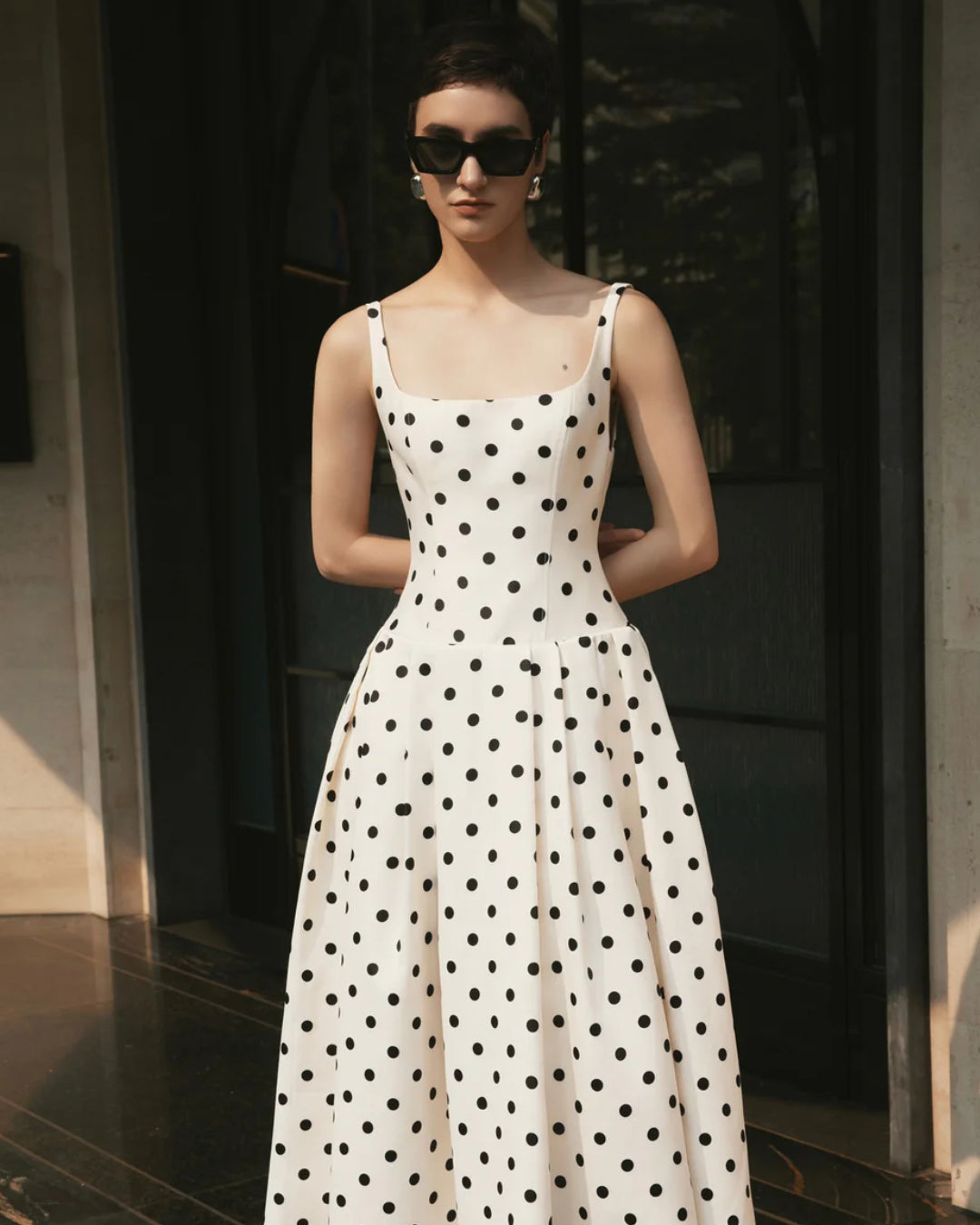 Caroline Midi Dress - Black Polka Dot Print