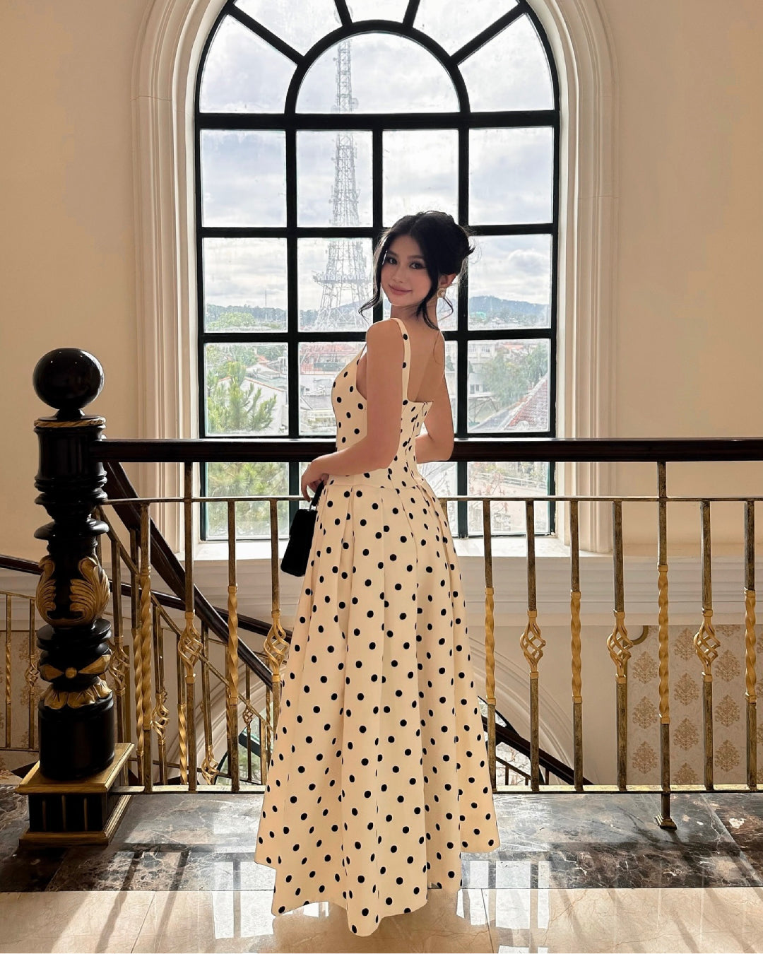 Caroline Polka Dot Midi Dress, polka dot dress​, black polka dot dress​