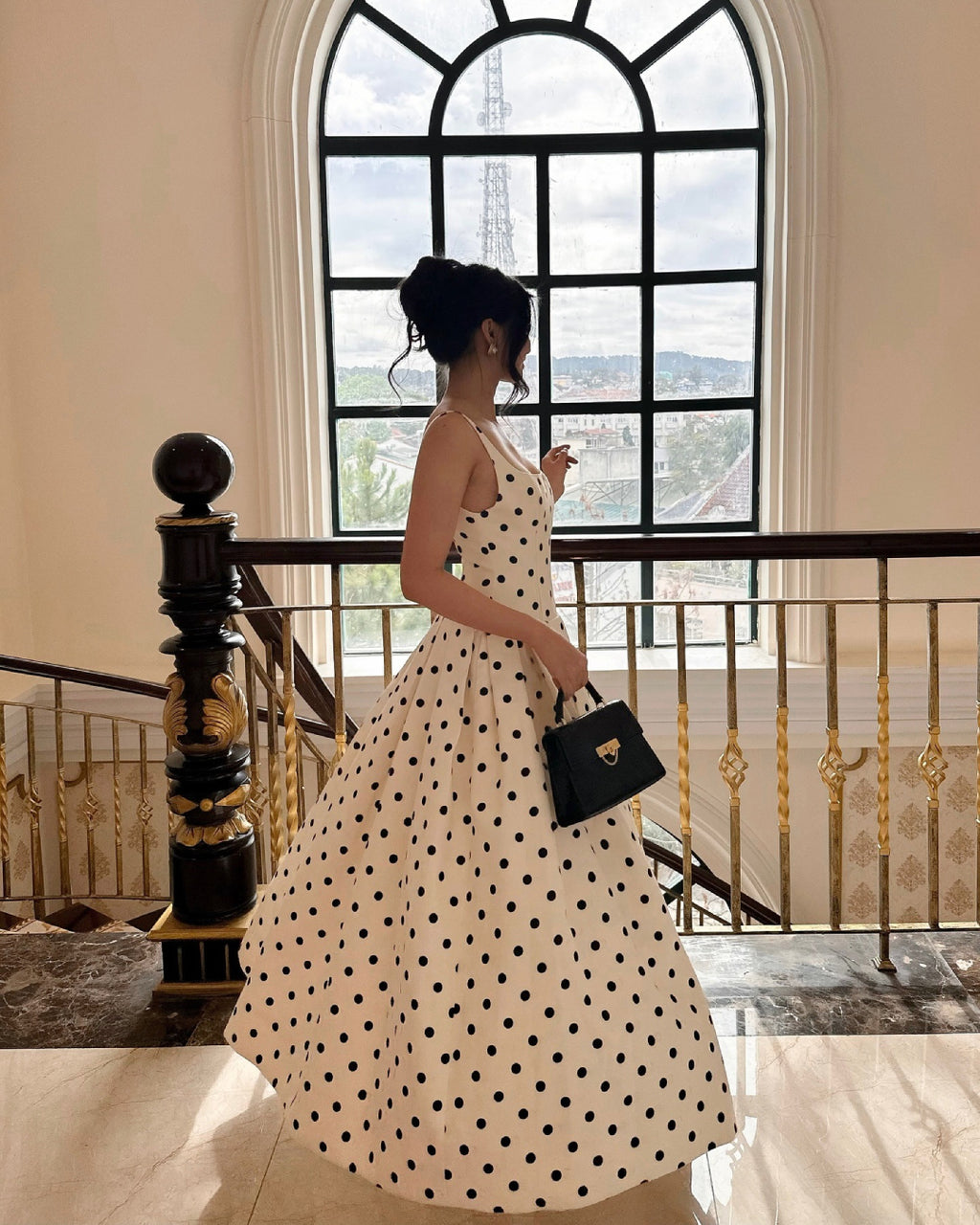 Caroline Polka Dot Midi Dress, polka dot dress​, black polka dot dress​