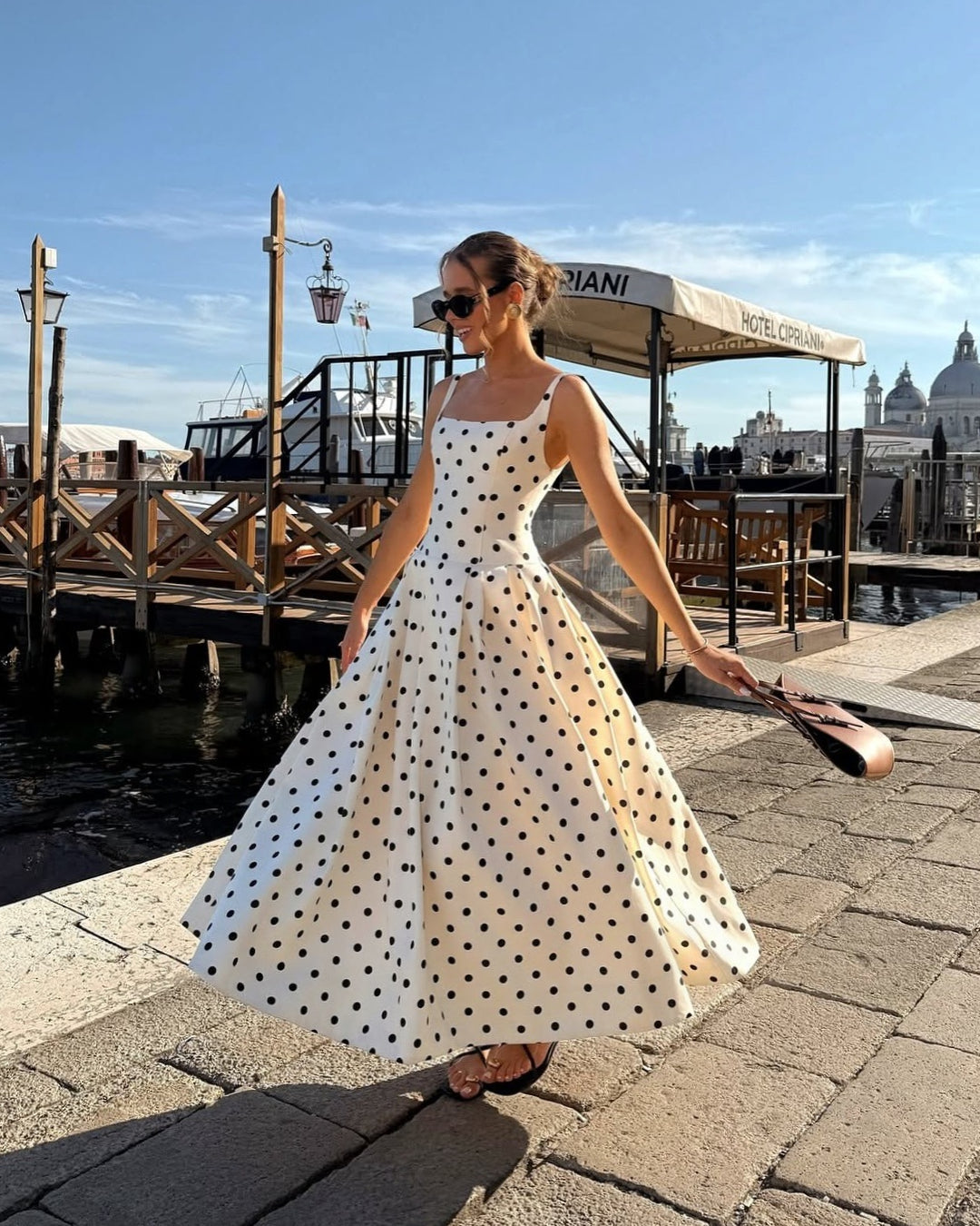 Caroline Midi Dress - Black Polka Dot Print