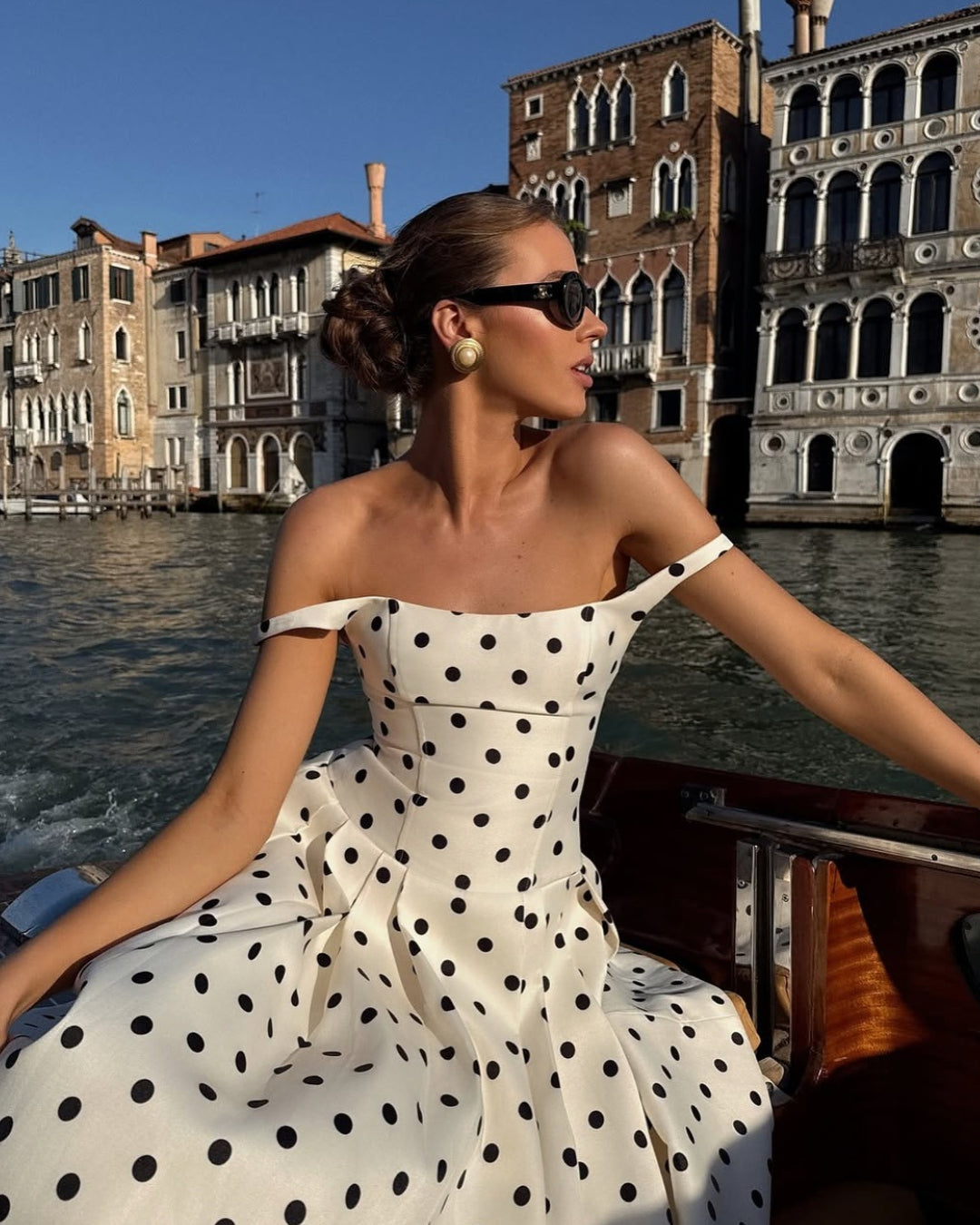 Caroline Midi Dress - Black Polka Dot Print