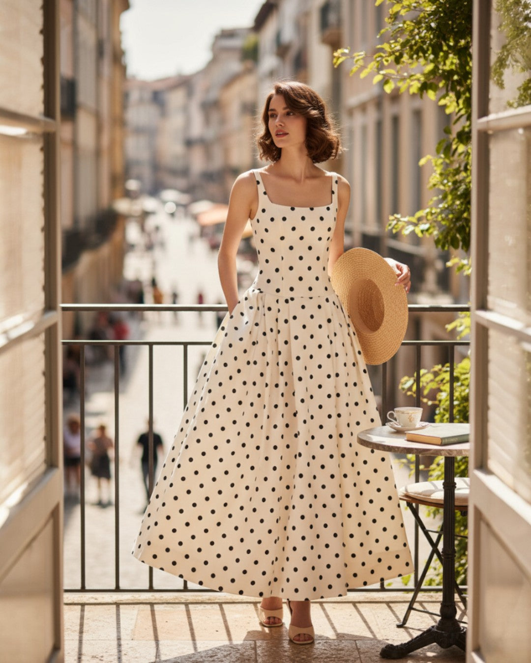 Caroline Midi Dress - Black Polka Dot Print