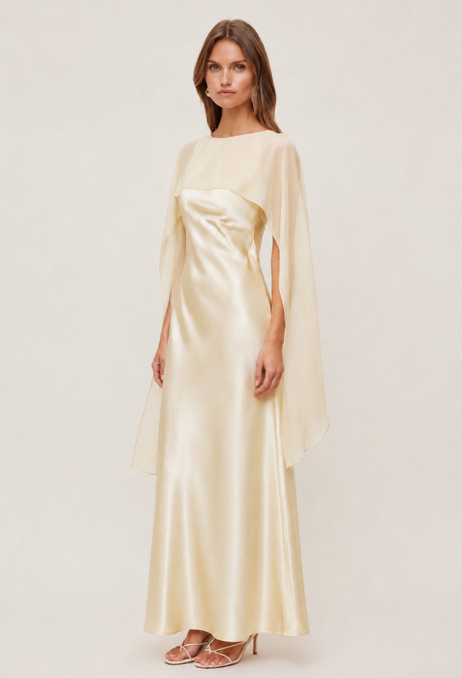 Charlotte Butter Yellow Maxi Dress with Scarf, yellow wedding guest dress, butter yellow wedding guest dress