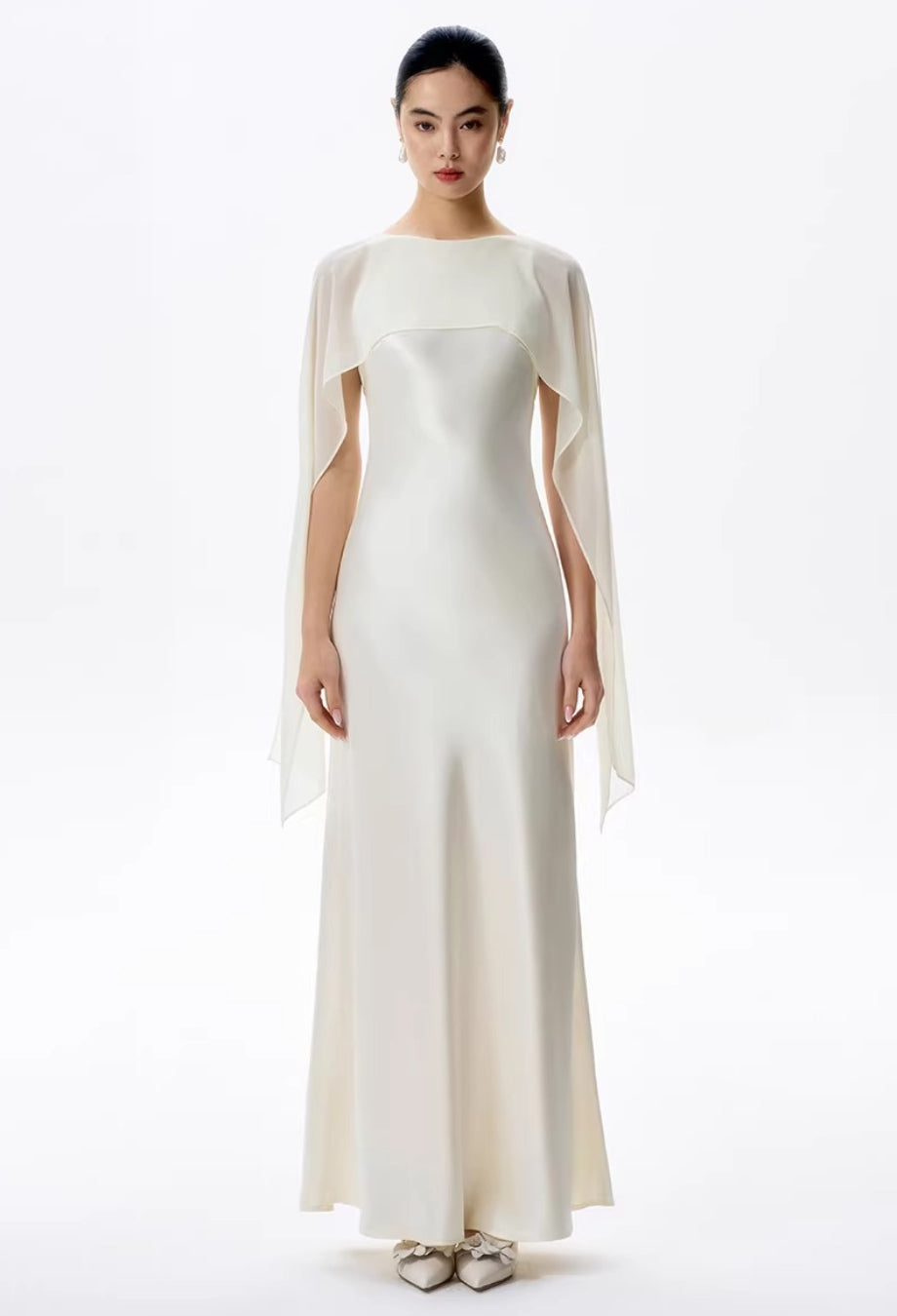 white dress with scarf around neck Charlotte Ivory Maxi Dress with Scarf for Formal Occasions