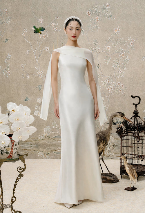 Charlotte Ivory Maxi Dress with Scarf for Formal Occasions