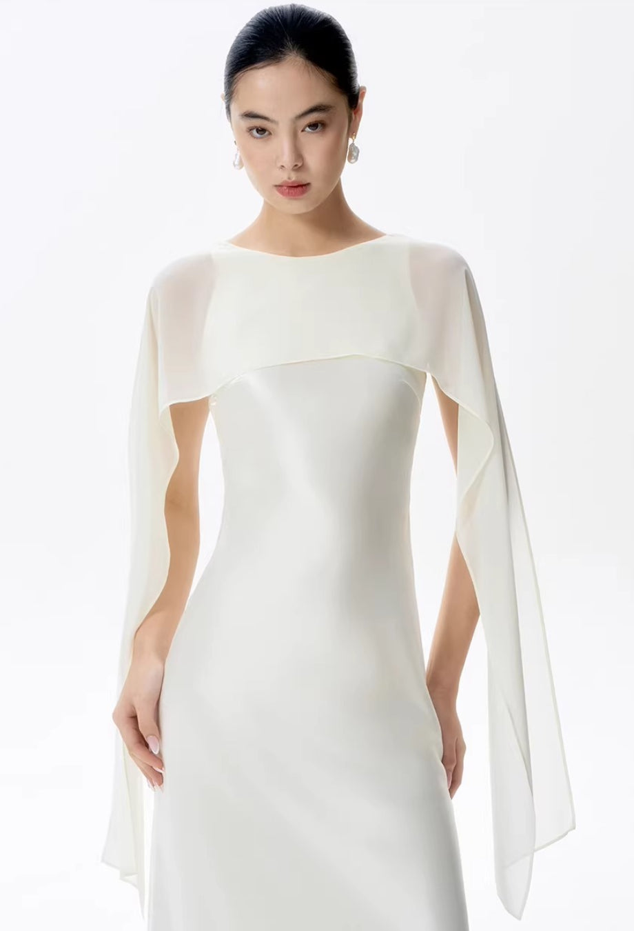 Charlotte Ivory Maxi Dress with Scarf, formal dress with scarf, maxi dress with neck scarf​, scarf with dress​