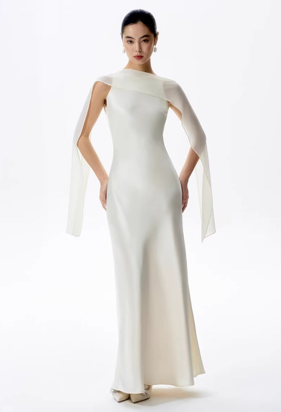 Charlotte Ivory Maxi Dress with Scarf, maxi dress with scarf​, wedding dress with scarf​