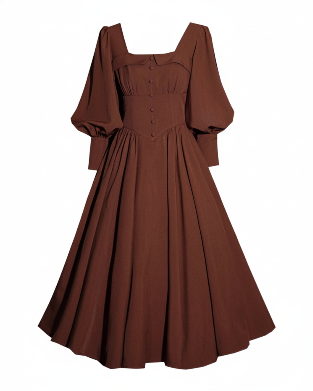 Charmaine Long Sleeve Coffee Brown Vintage Corset Dress, vintage corset dress