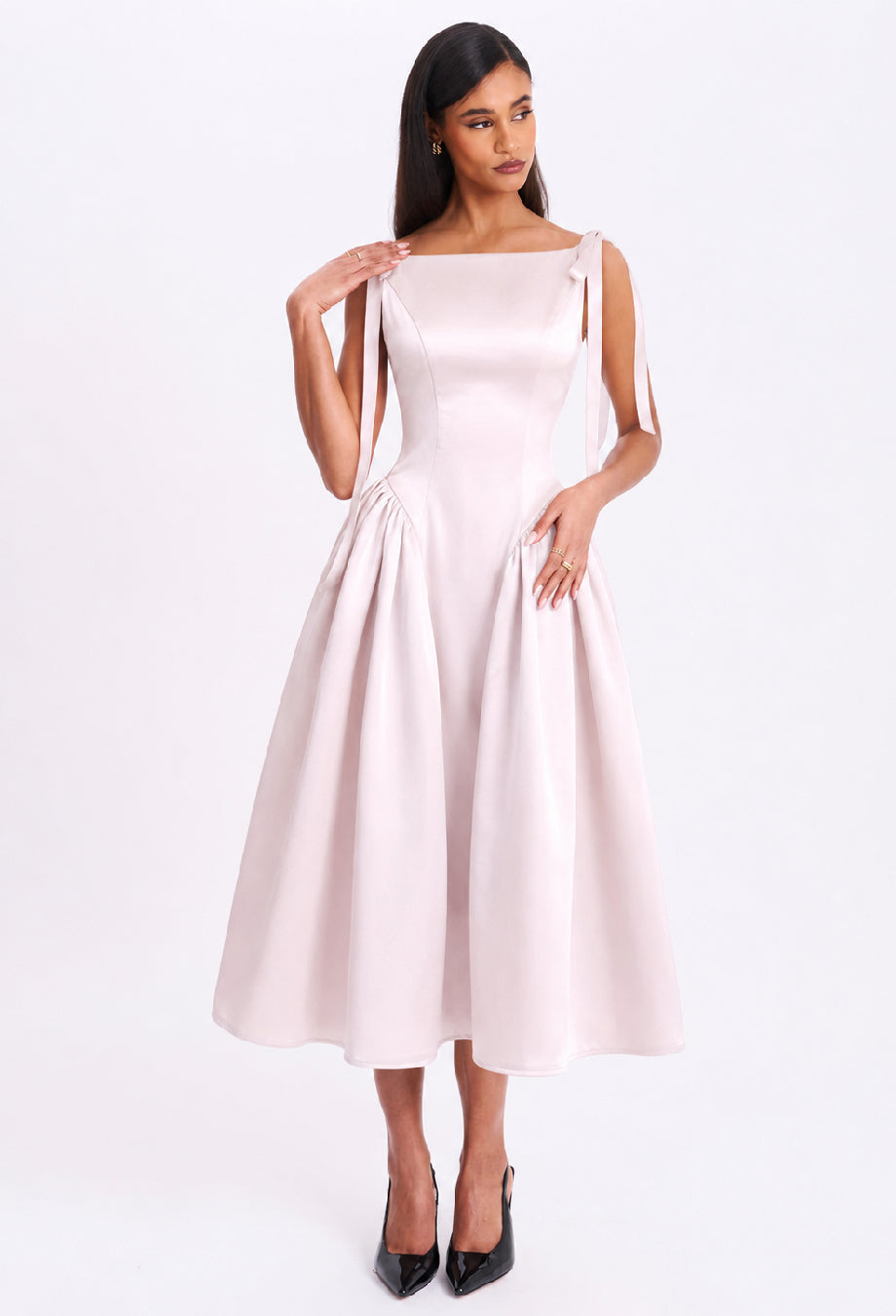 Cinderella Soft Pink Midi Dress for Wedding Guests