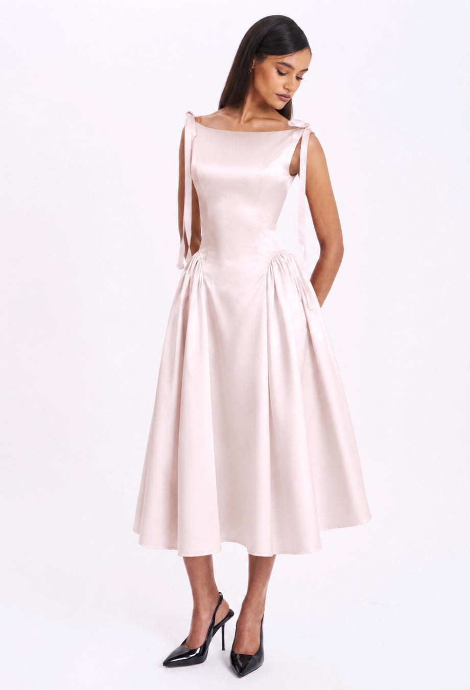 Cinderella Soft Pink Midi Dress, pink wedding dress guest​