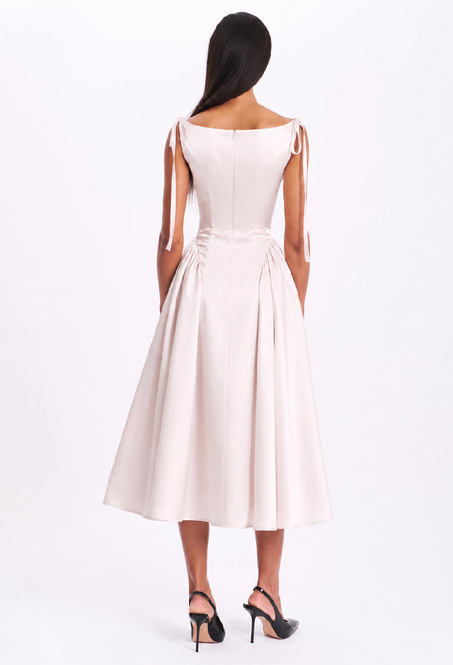 Cinderella Soft Pink Midi Dress, pink black tie wedding guest dress​