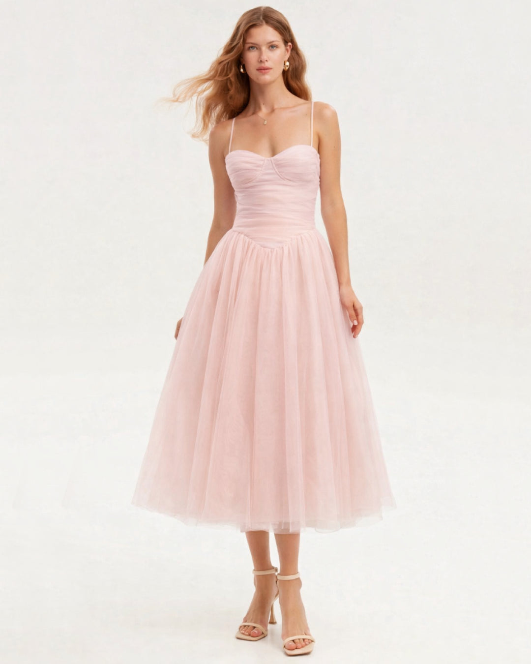 Cindy Blush Pink Tulle Fit & Flare Midi Dress for Women S Cindy Blush Pink Tulle Fit & Flare Midi Dress for Women S