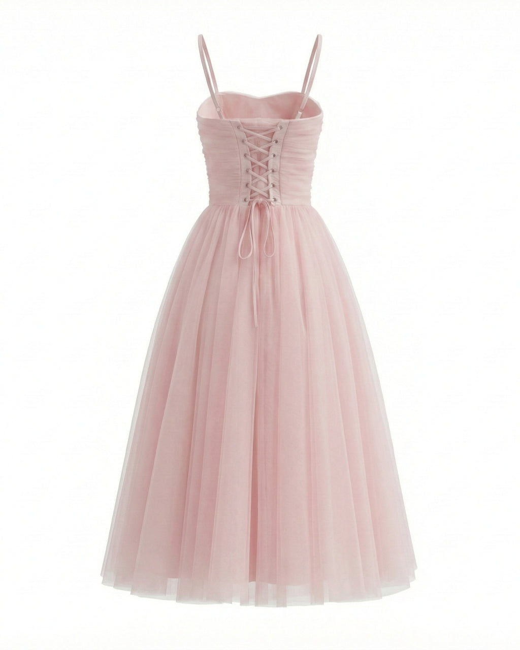 Cindy Tulle Corset Fit & Flare Midi Dress in Blush Pink, pink corset dress, corset top dress​