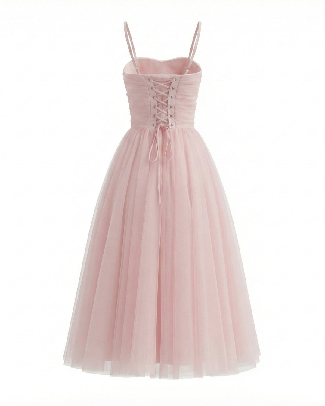 Cindy Tulle Corset Fit & Flare Midi Dress in Blush Pink, pink corset dress, corset top dress​