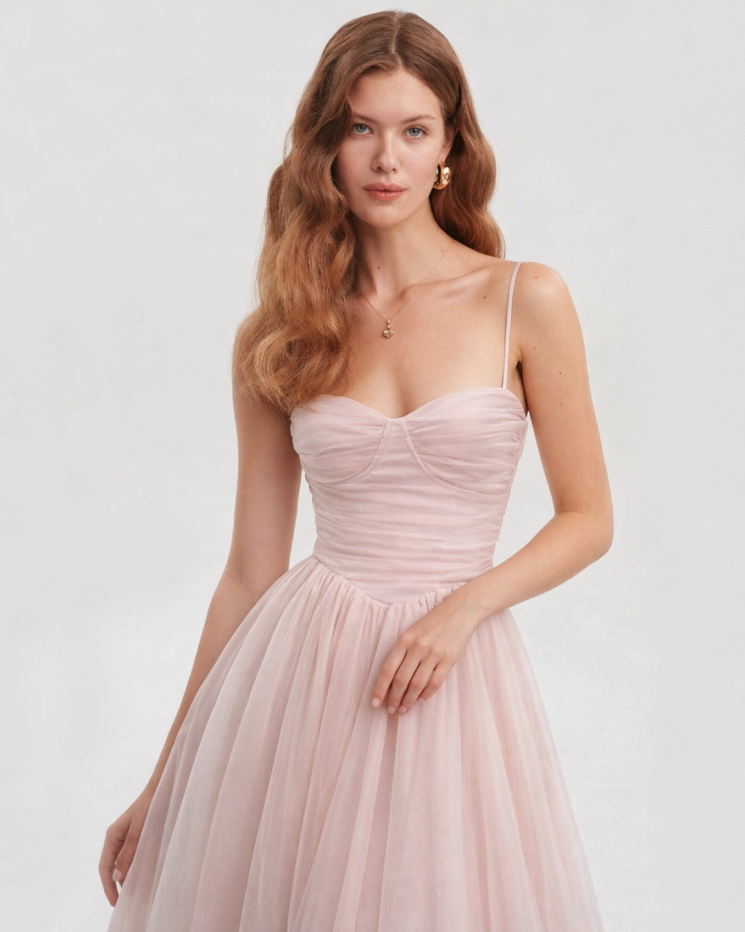 Cindy Blush Pink Tulle Fit & Flare Midi Dress for Women S Cindy Blush Pink Tulle Fit & Flare Midi Dress for Women S