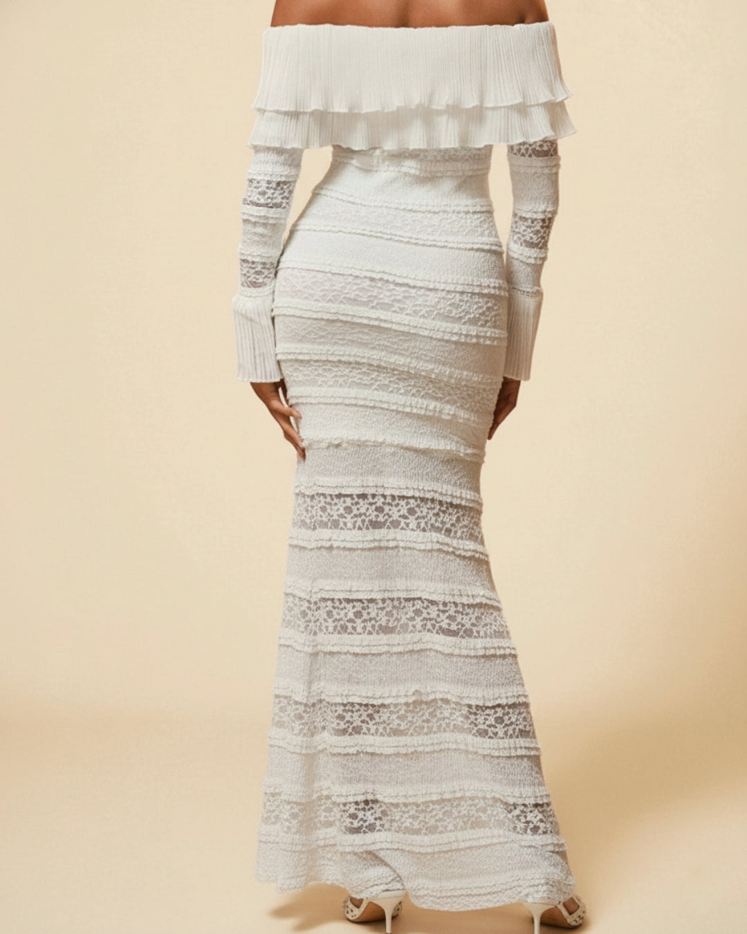 Claire Maxi Long Sleeve Dress in ivory lace – perfect modest beach dress