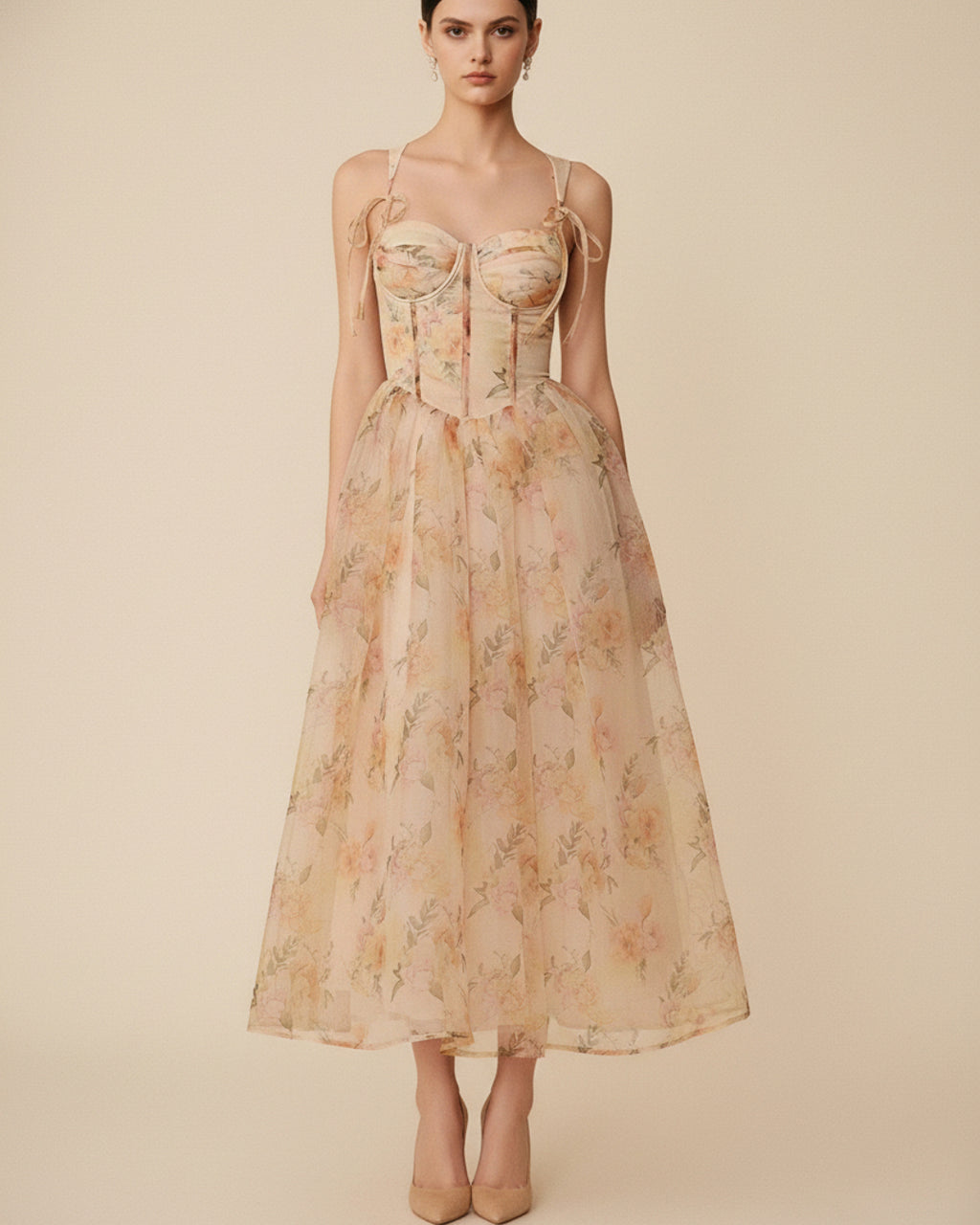 Clarabella Floral Midi Dress, blush pink dress, blush pink color dress, blush dress​