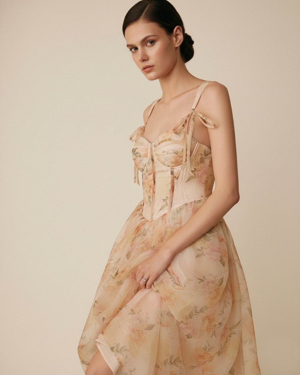 Clarabella Floral Midi Dress, blush pink dress, blush pink color dress, blush dress​