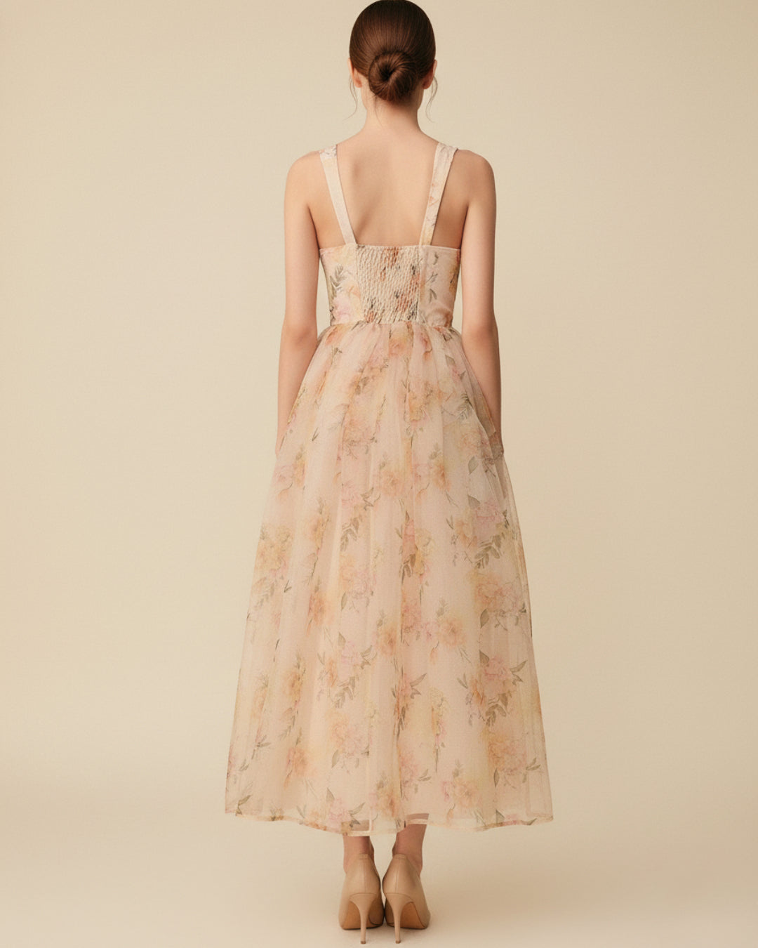 Clarabella Floral Midi Dress, blush pink dress, blush pink color dress, blush dress​