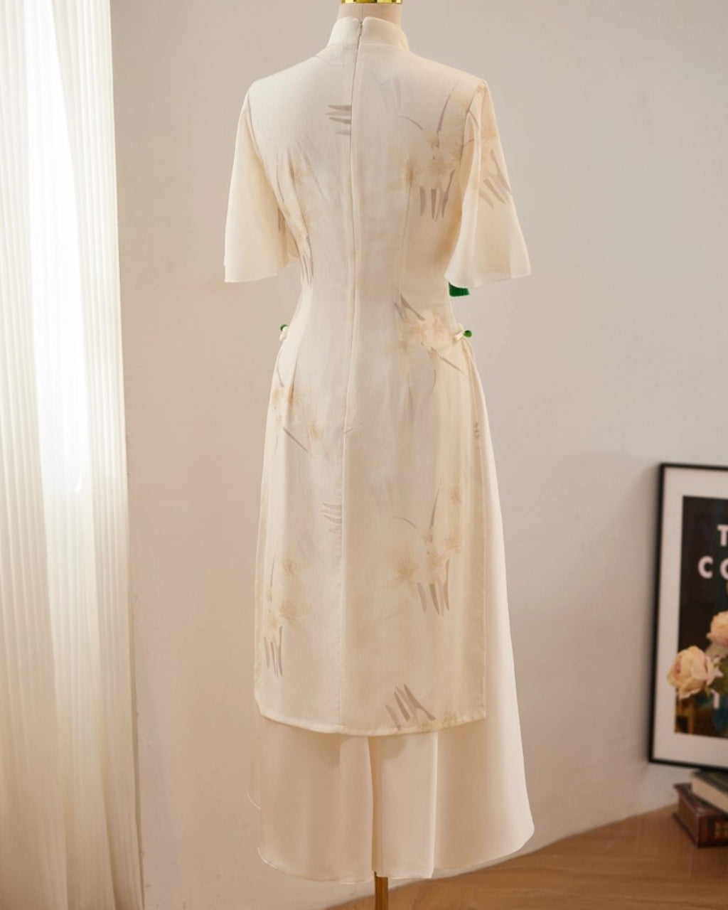 Coco Modernized Beige Floral Áo Dài Dress, ao dai canada