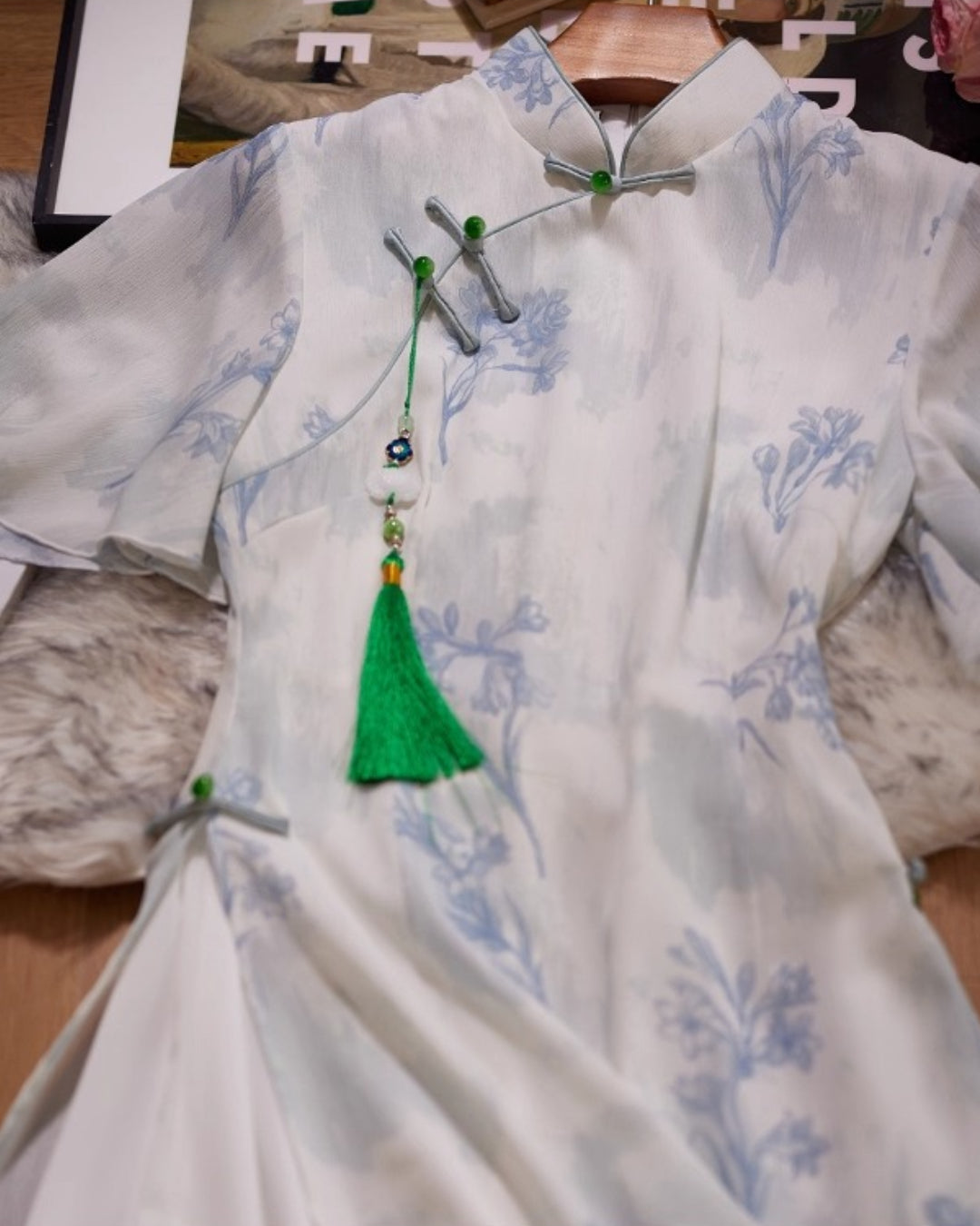 Coco Modernized Blue Floral Áo Dài Dress, Vietnamese Ao Dai Online