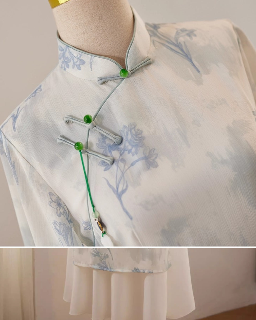 Coco Modernized Blue Floral Áo Dài Dress, Vietnamese Ao Dai Online