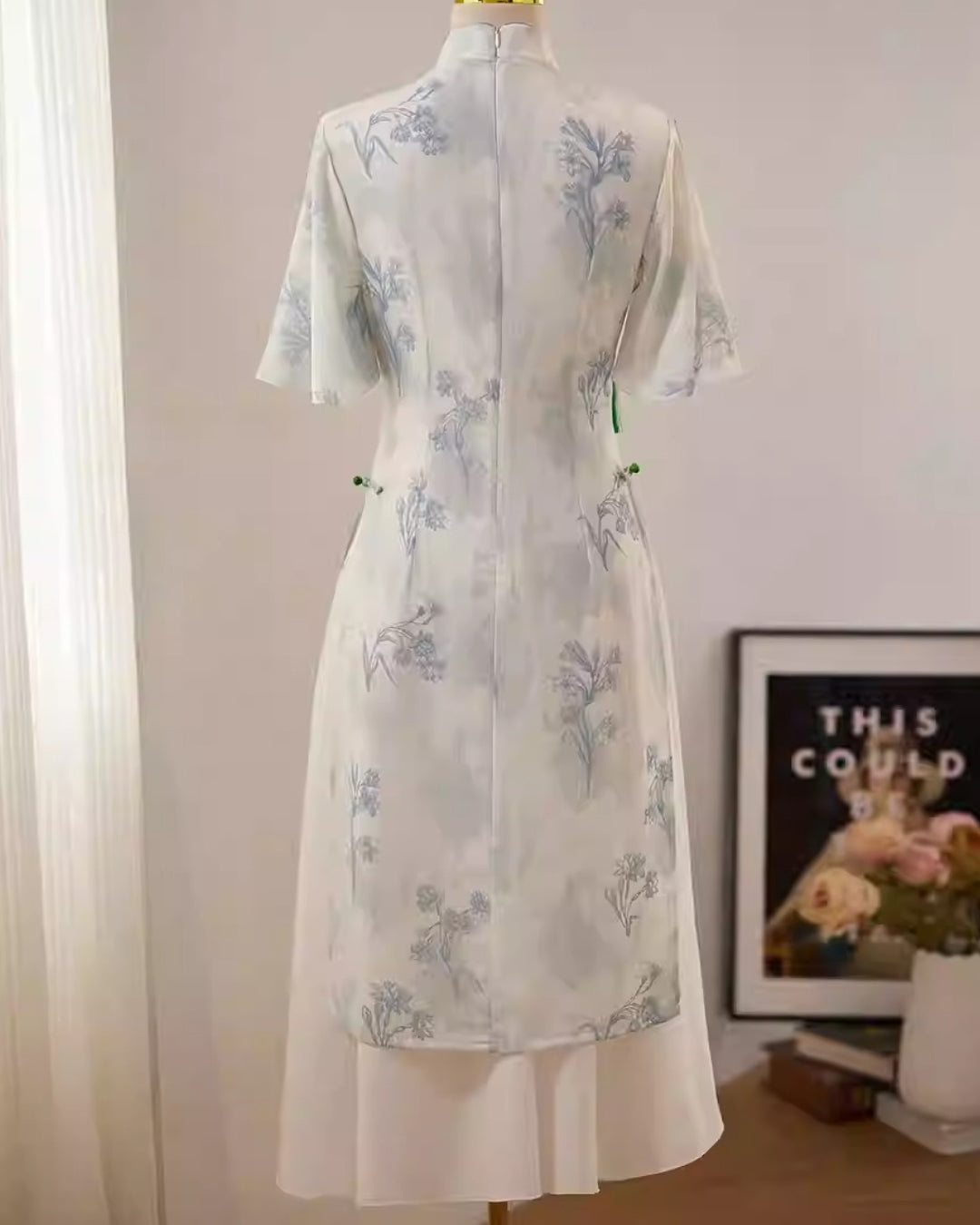 Coco Modernized Blue Floral Áo Dài Dress, Vietnamese Ao Dai Online