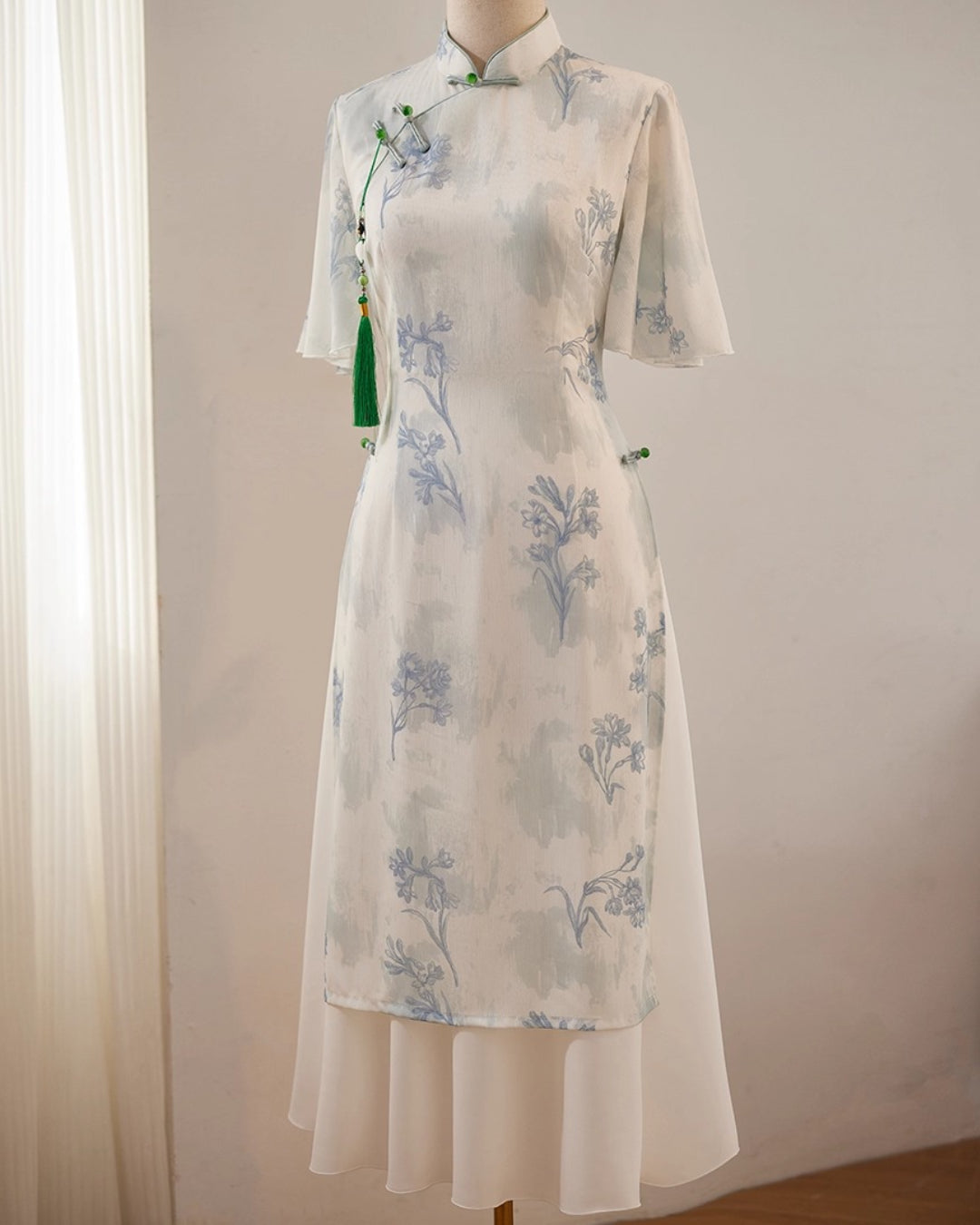 Coco Modernized Blue Floral Áo Dài Dress, Vietnamese Ao Dai Online