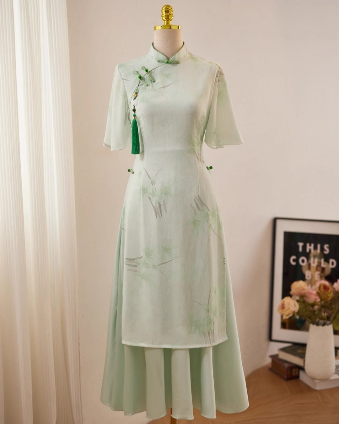 Coco Modernized Mint Floral Áo Dài Dress, ao dai toronto, Vietnamese Ao Dai Online