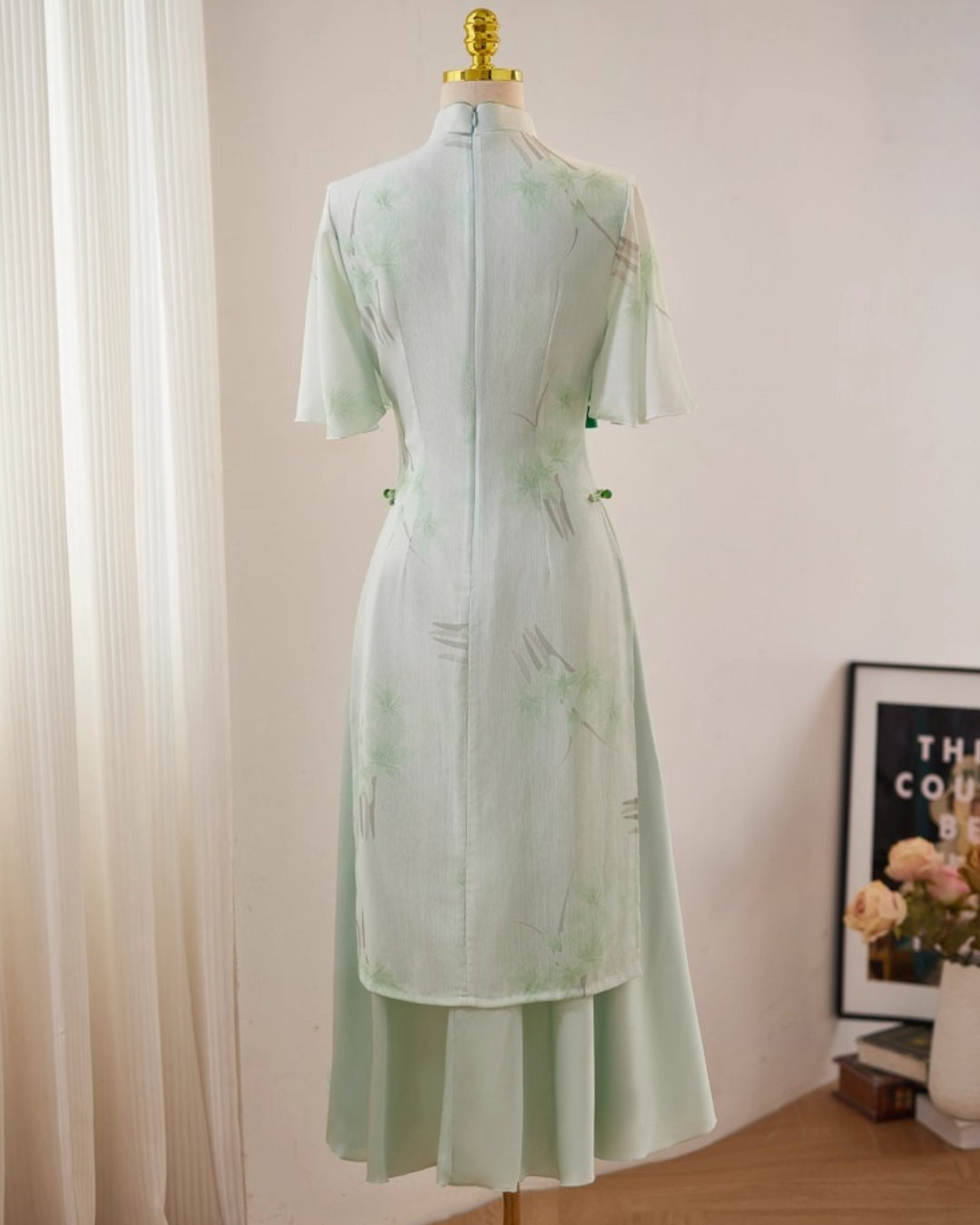 Coco Modernized Mint Floral Áo Dài Dress, ao dai toronto, Vietnamese Ao Dai Online