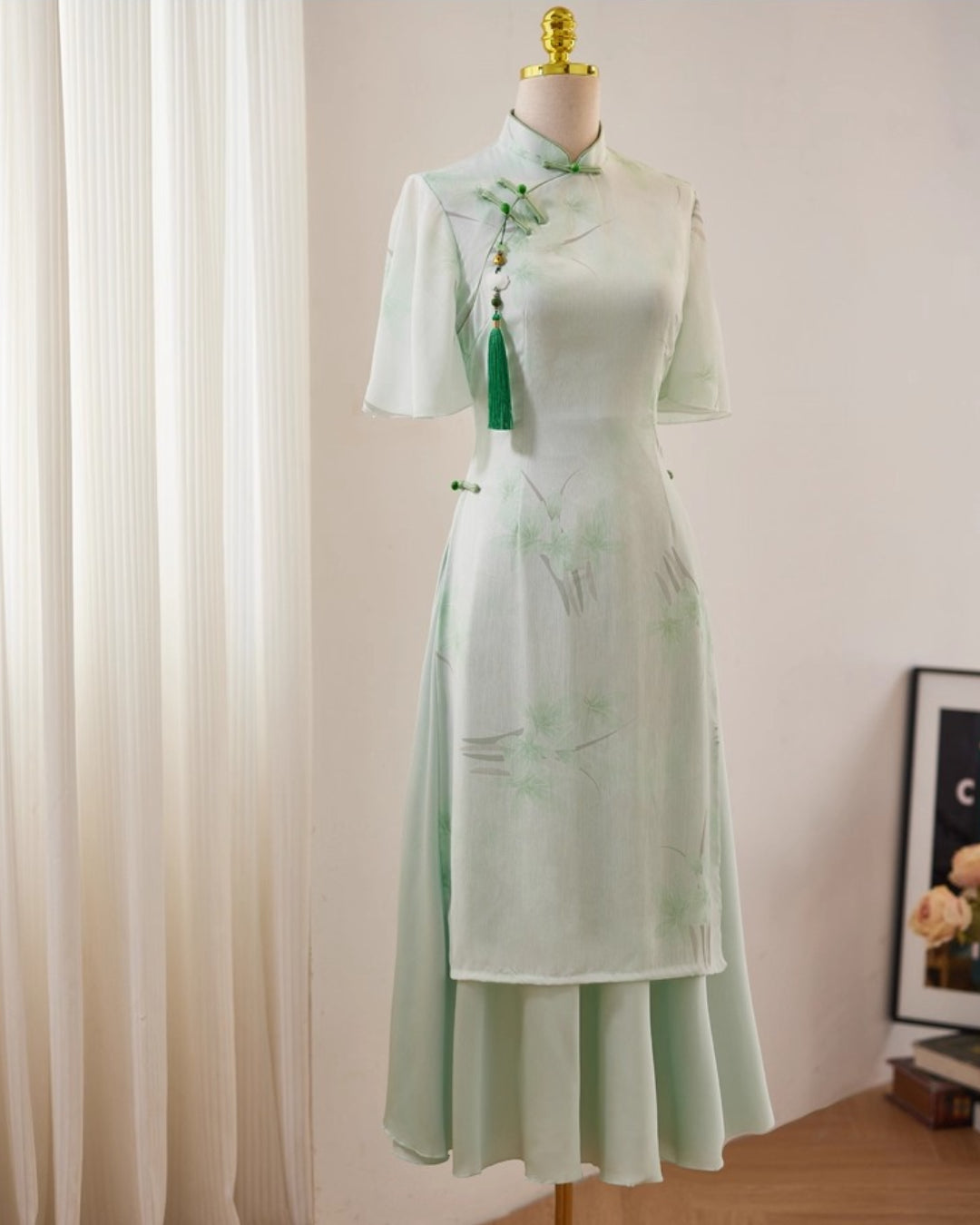 Coco Modernized Mint Floral Áo Dài Dress, ao dai toronto, Vietnamese Ao Dai Online