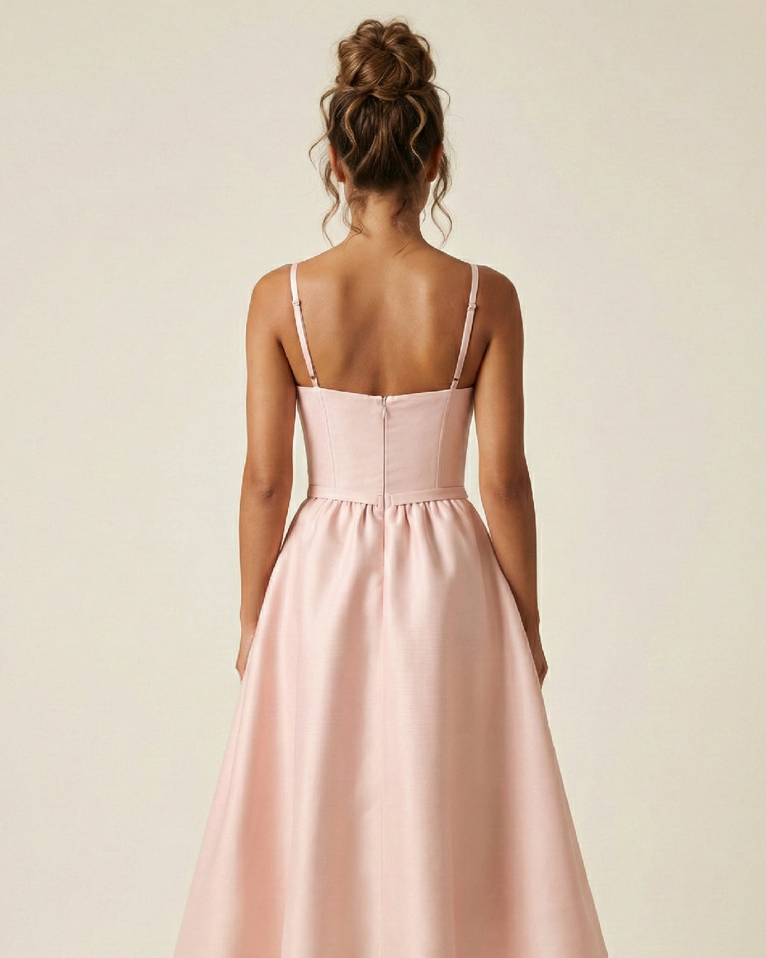 Contessa Light Pink Midi Dress with Hidden Pockets, pale pink midi dress​, pink tulle midi dress​