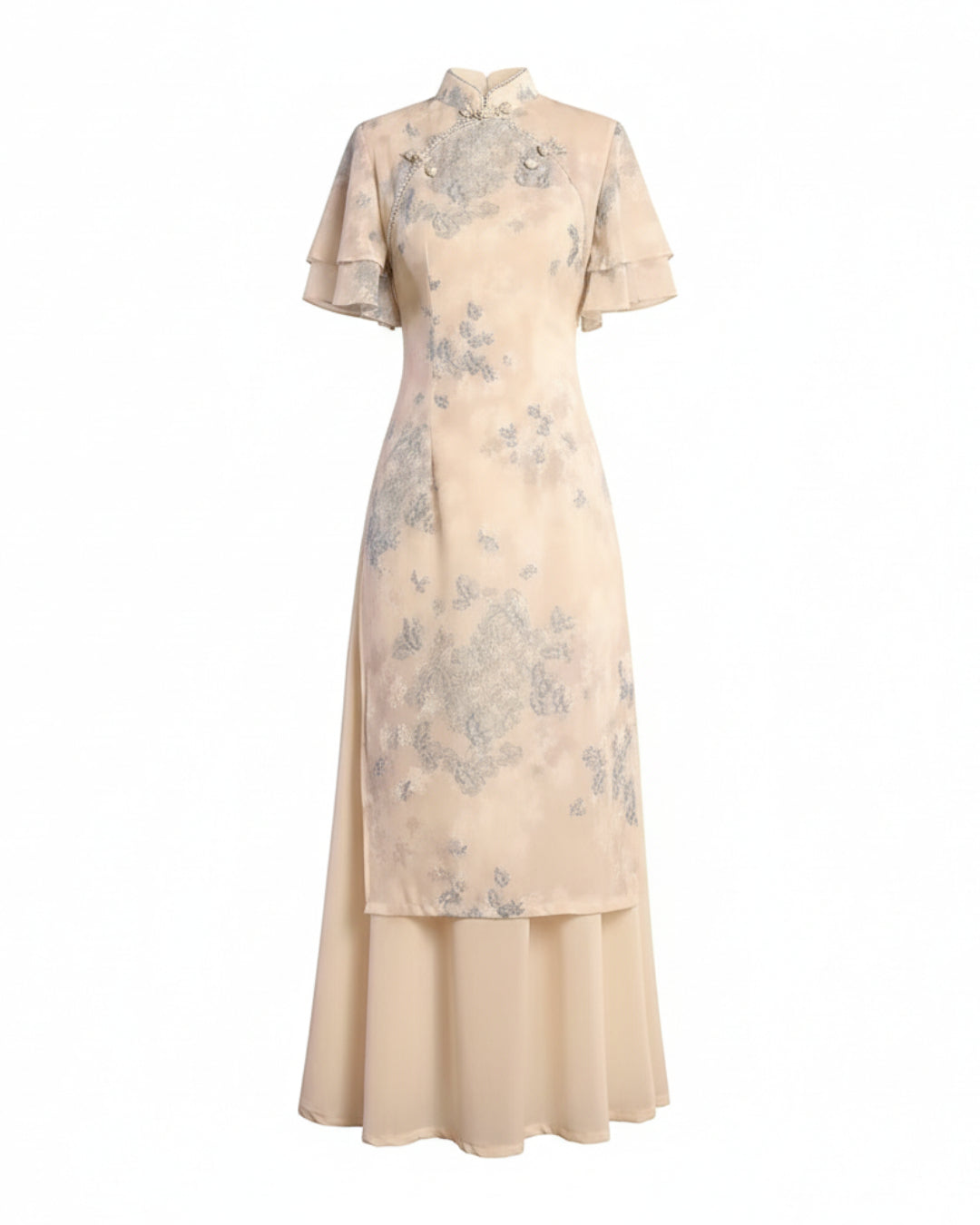 Coquette Modernized Áo Dài Dress, floral vietnamese dress, ao dai cach tan, ao dai canada