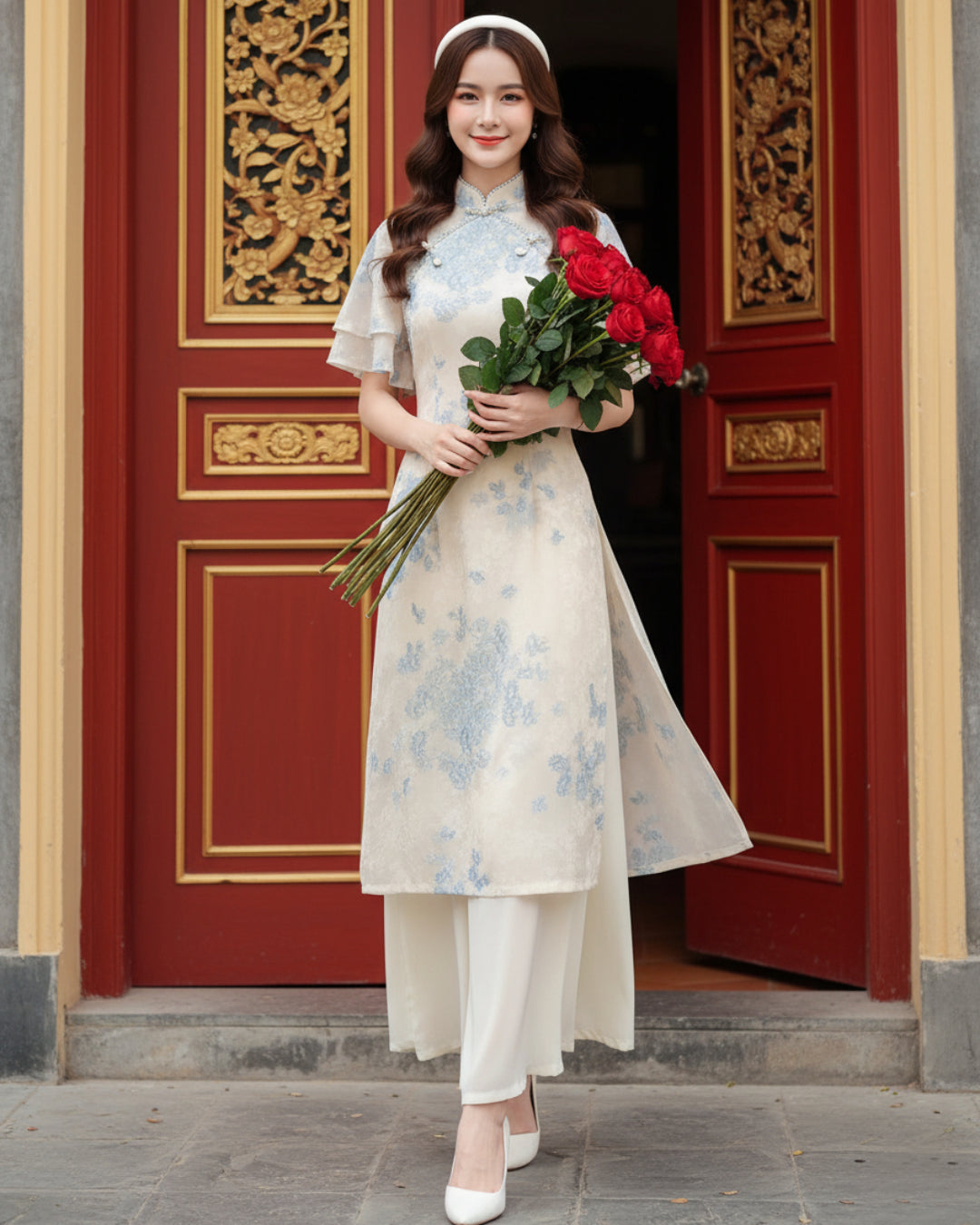 Coquette Modernized Áo Dài Dress, floral vietnamese dress, ao dai cach tan, ao dai canada