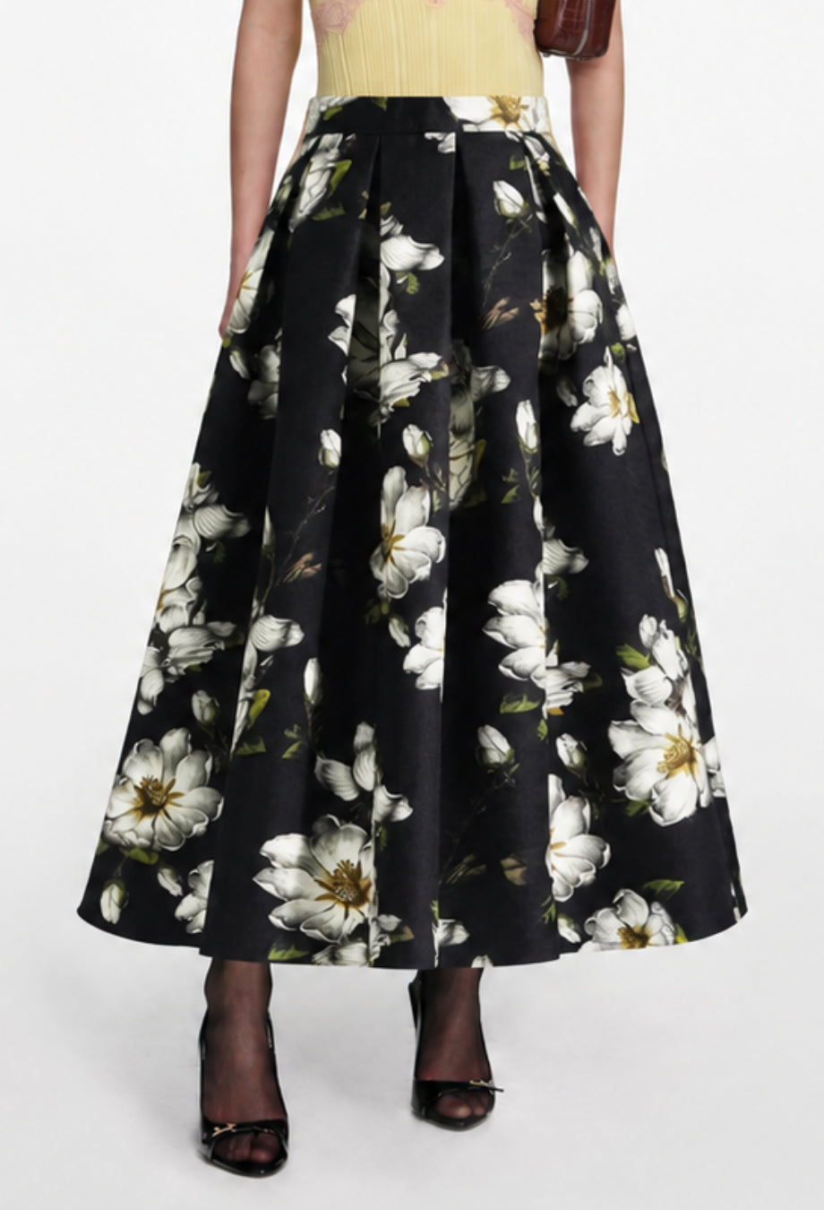 Cora Black Vintage Floral Midi Skirt, black floral skirt, floral midi skirt​, long floral skirt