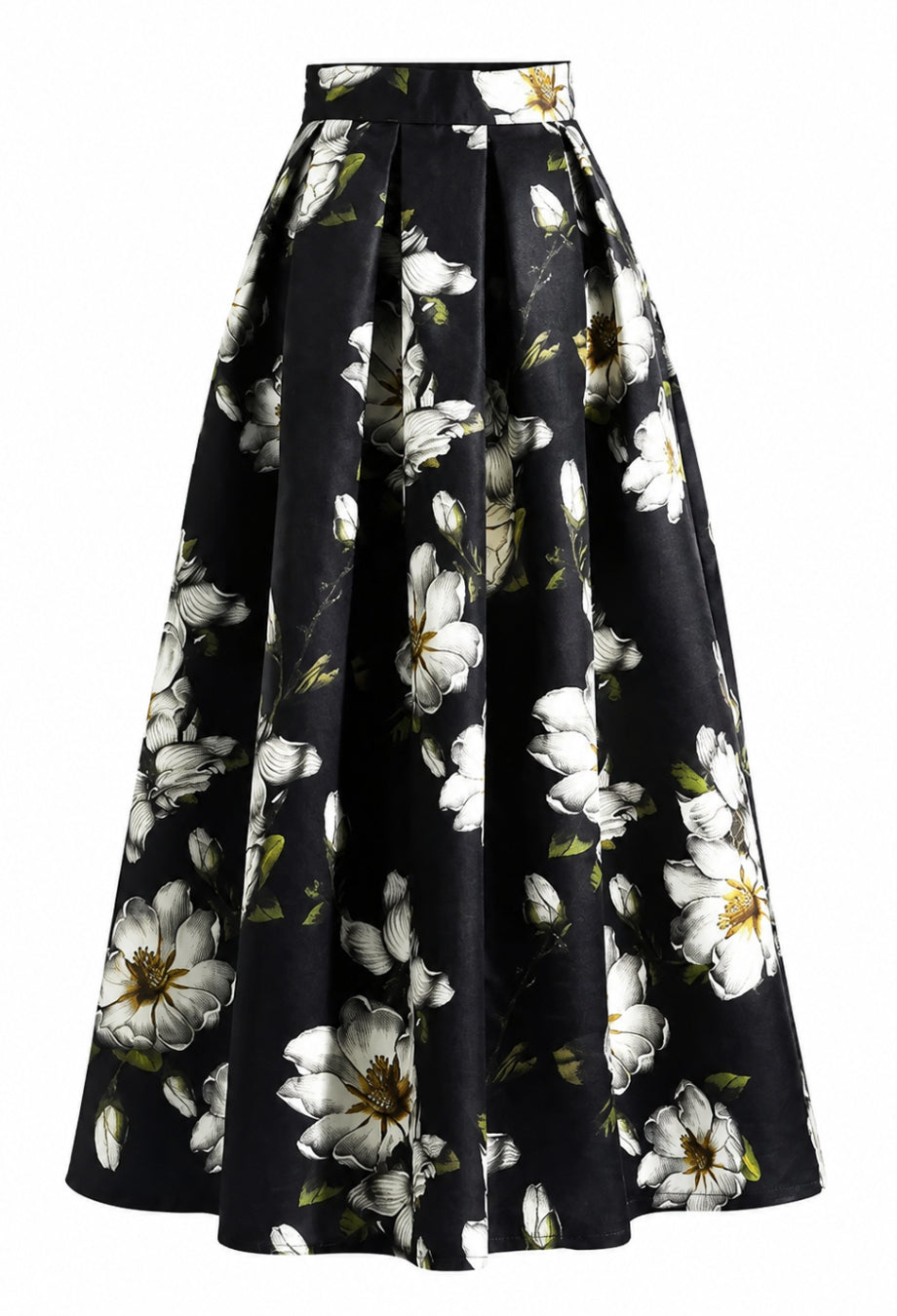Cora Black Vintage Floral Midi Skirt, floral print skirt, black floral midi skirt, floral long skirt, floral pleated skirt