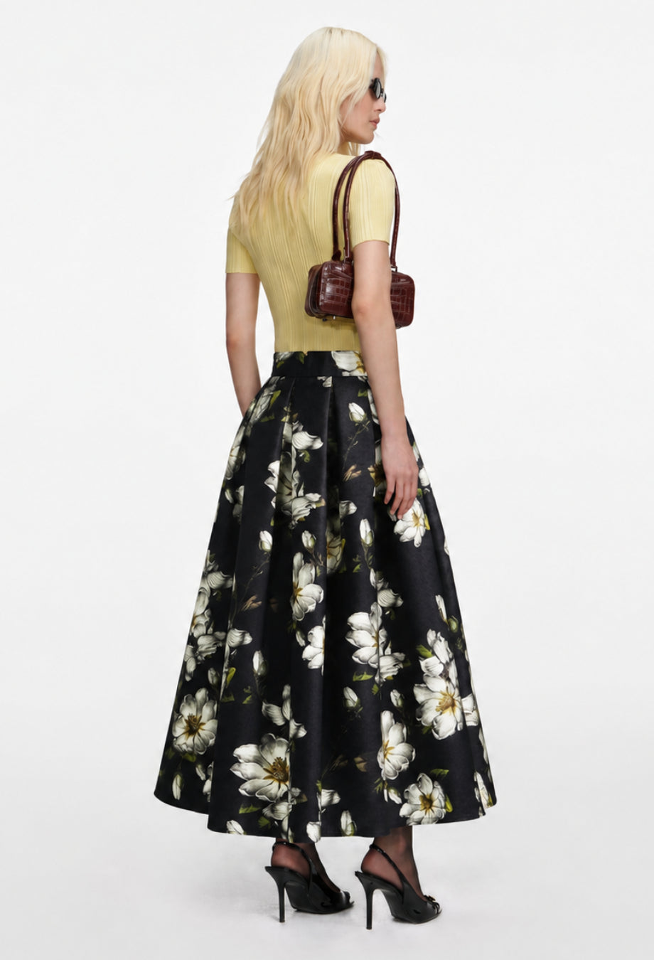 Cora Black Vintage Floral Midi Skirt, midi floral skirt​, midi skirt floral​, floral print skirt