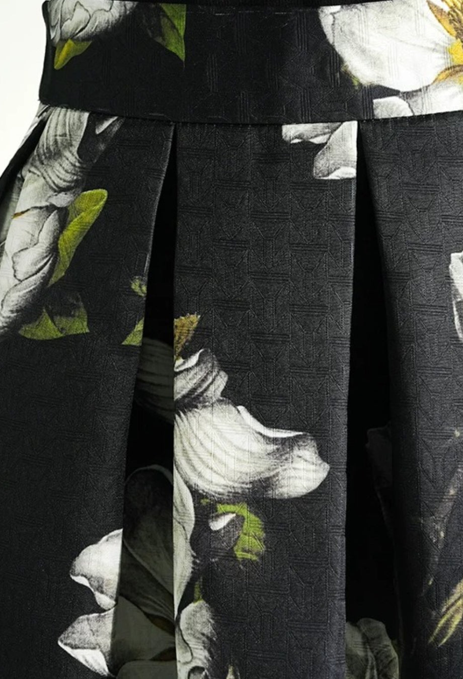 Cora Black Vintage Floral Midi Skirt, floral pleated skirt, high waisted floral skirt​