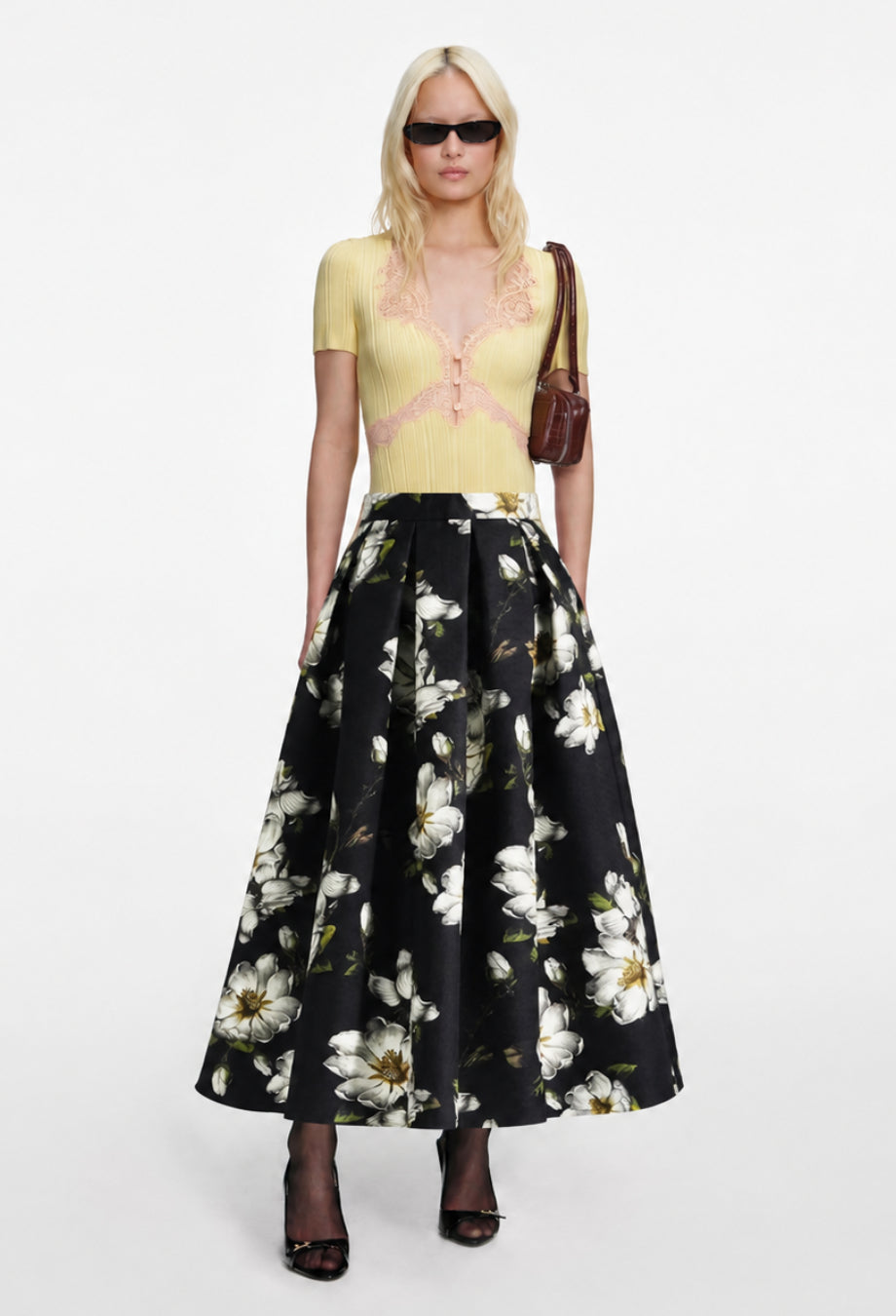 Cora Black Vintage Floral Midi Skirt, black floral skirt, floral midi skirt​, long floral skirt