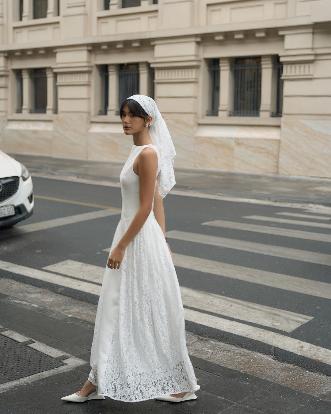 Cressida Midi Dress in White, Bridal Shower Dress, bridal reception dress​