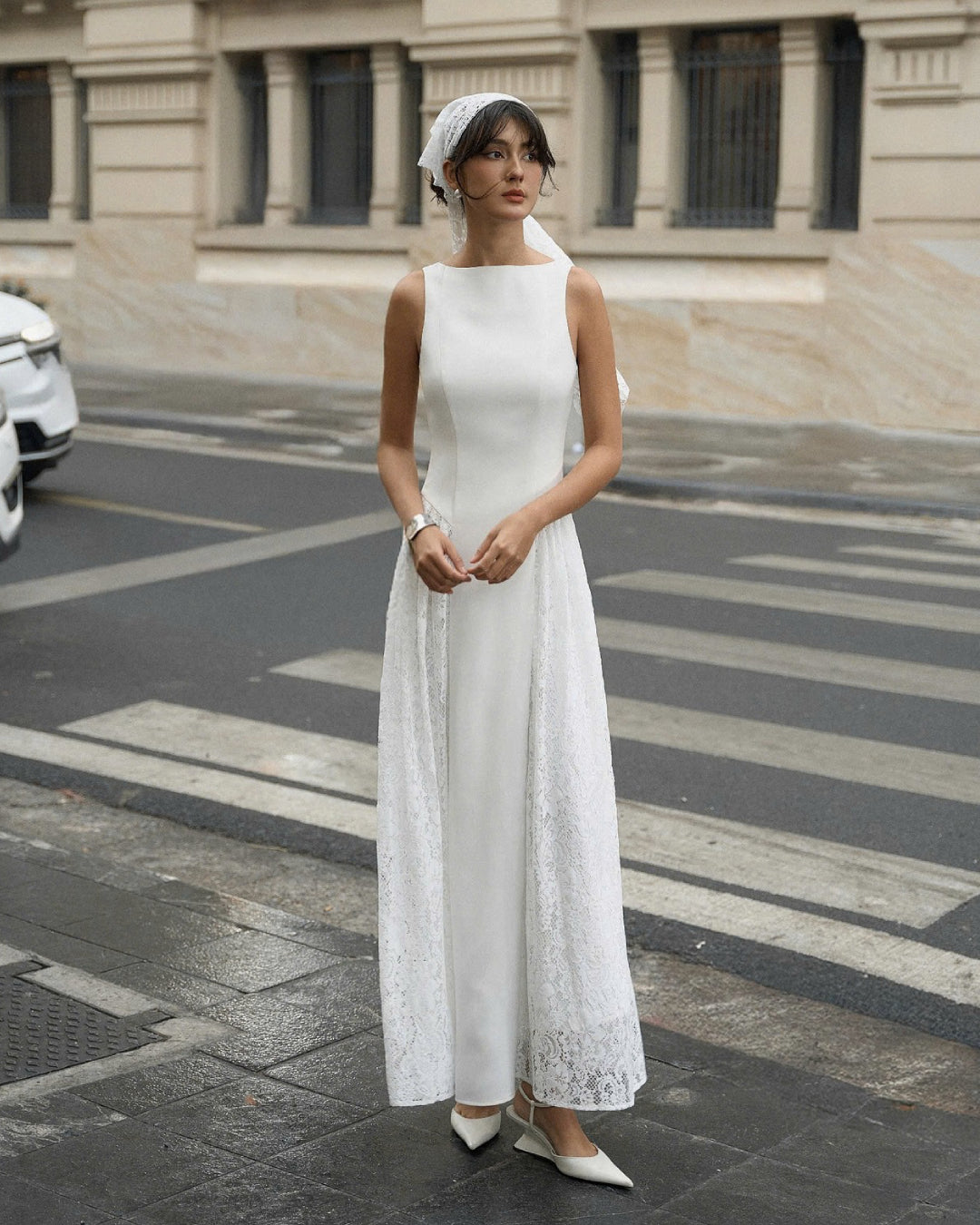 Cressida Midi Dress in White, Bridal Shower Dress, white bridal shower dress​