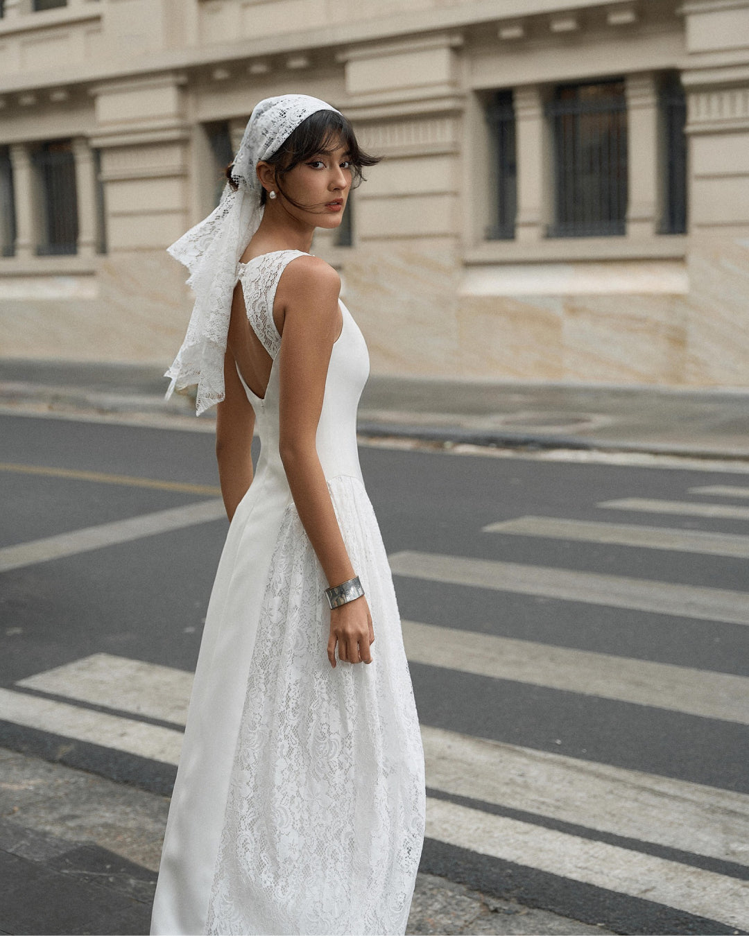 Cressida Midi Dress in White, Bridal Shower Dress, bridal reception dress​