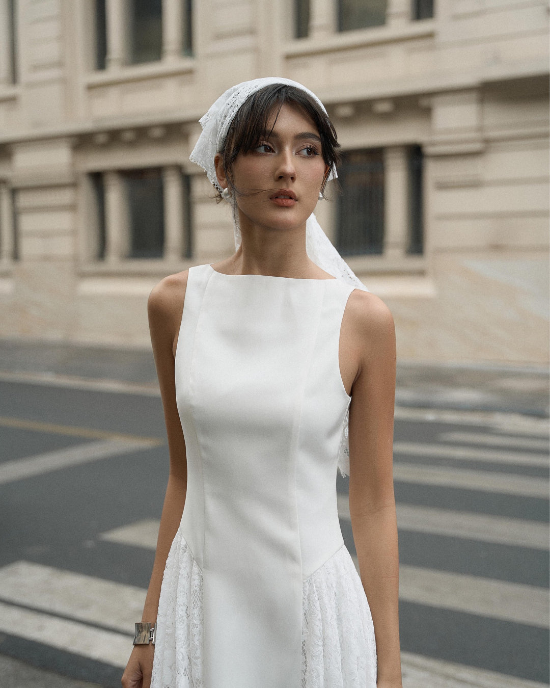 Cressida Midi Dress in White, Bridal Shower Dress, bridal reception dress​