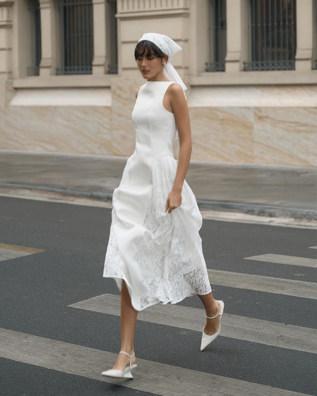Cressida Midi Dress in White, Bridal Shower Dress, white bridal shower dress​