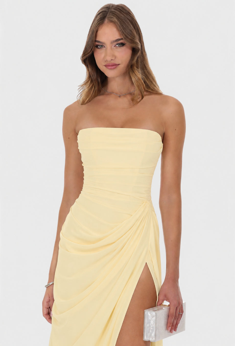 Cyra Chiffon Corset Maxi Gown, sherri hill yellow prom dress, babyboo yellow strapless dress