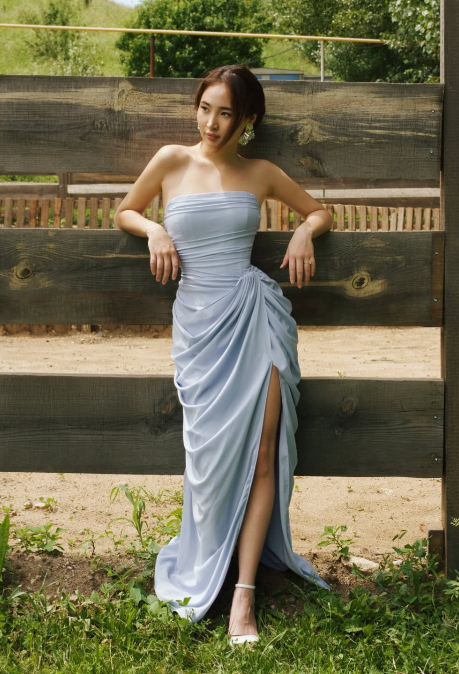 Cyra Maxi Dress, Light Blue Chiffon Corset Homecoming Dress, blue corset dress prom​