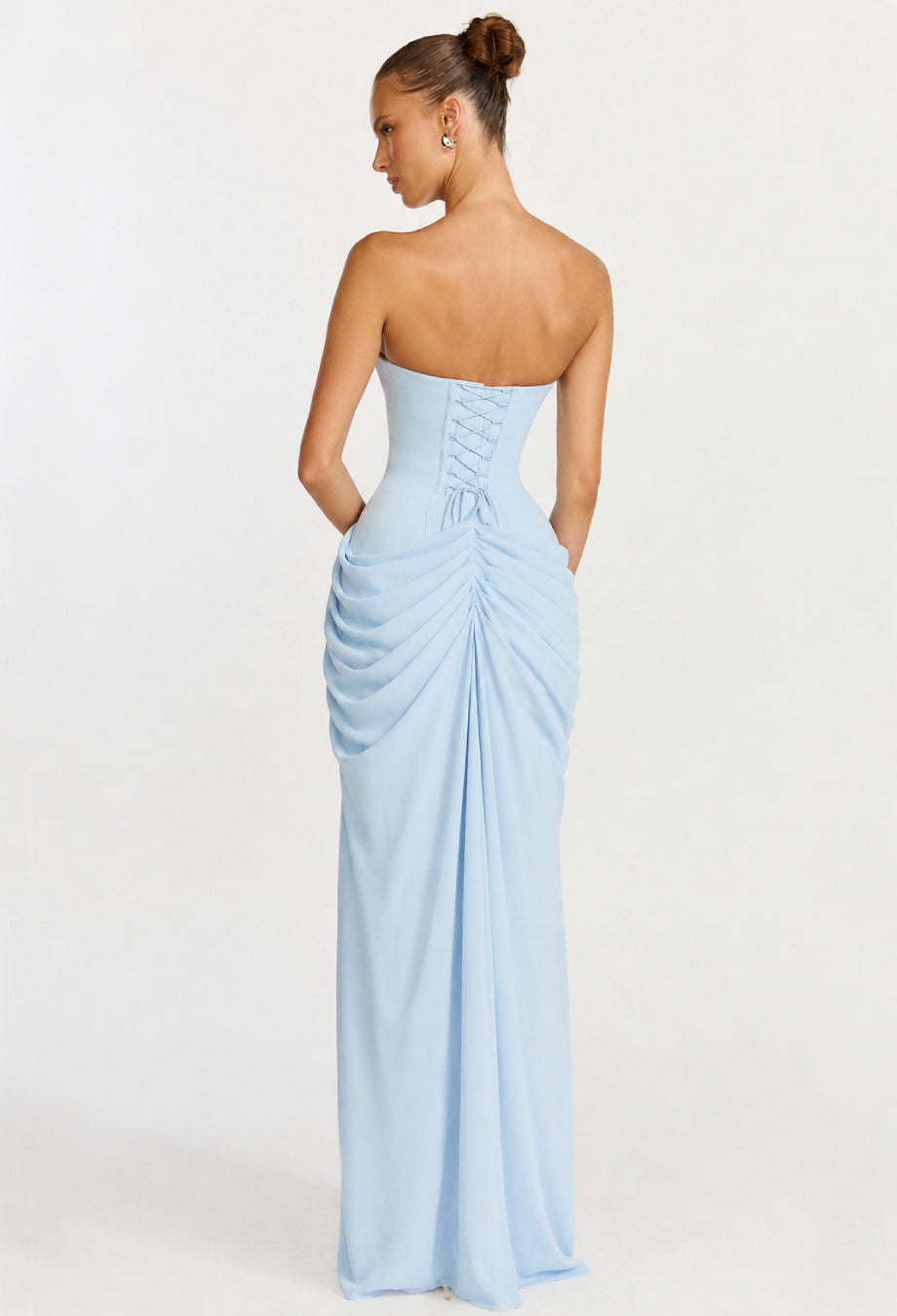 Cyra Maxi Dress, Light Blue Chiffon Corset Homecoming Dress, blue corset dress, blue corset prom dress​