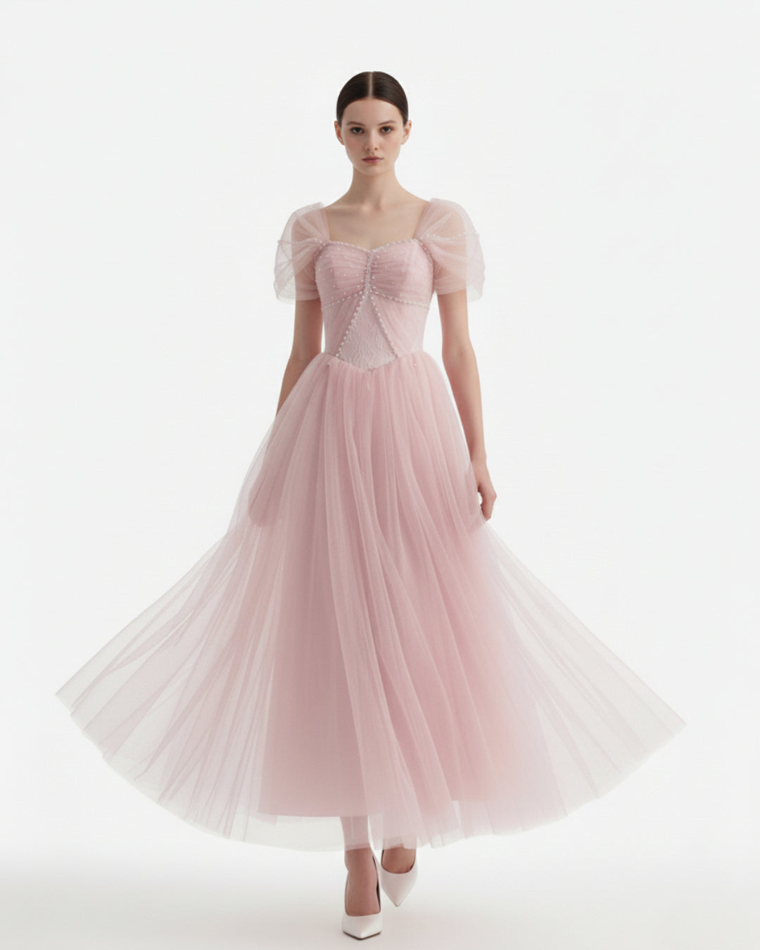 Dallas Mesh Maxi Dress in Blush Pink, pink maxi gown, pink prom gown, pink colour wedding gown
