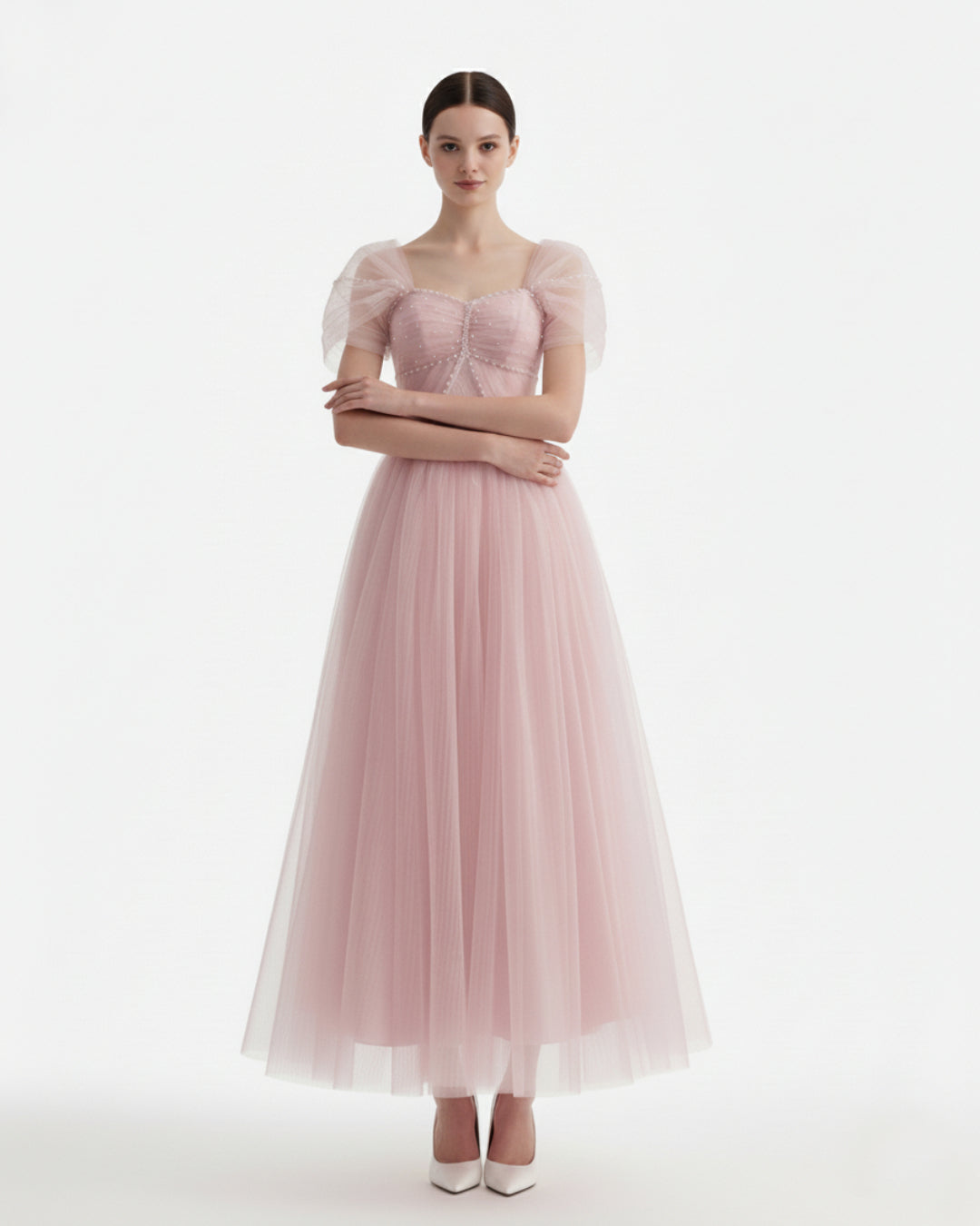 Dallas Mesh Maxi Dress in Blush Pink, pink maxi gown, pink prom gown, pink colour wedding gown