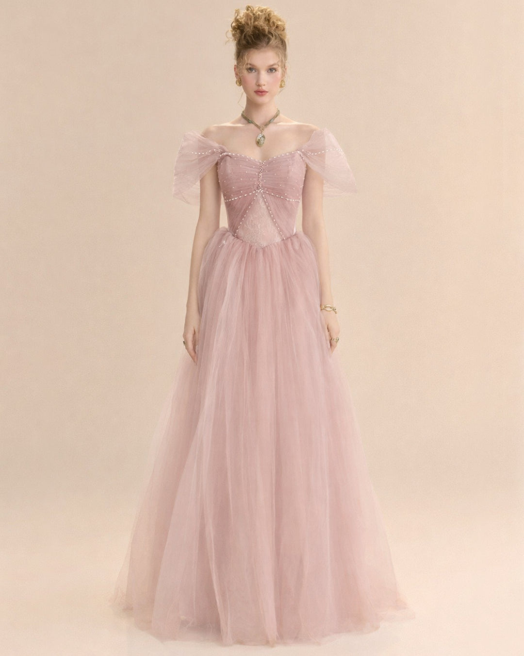 Dallas Mesh Maxi Dress in Blush Pink, pink maxi gown, pink prom gown, pink colour wedding gown